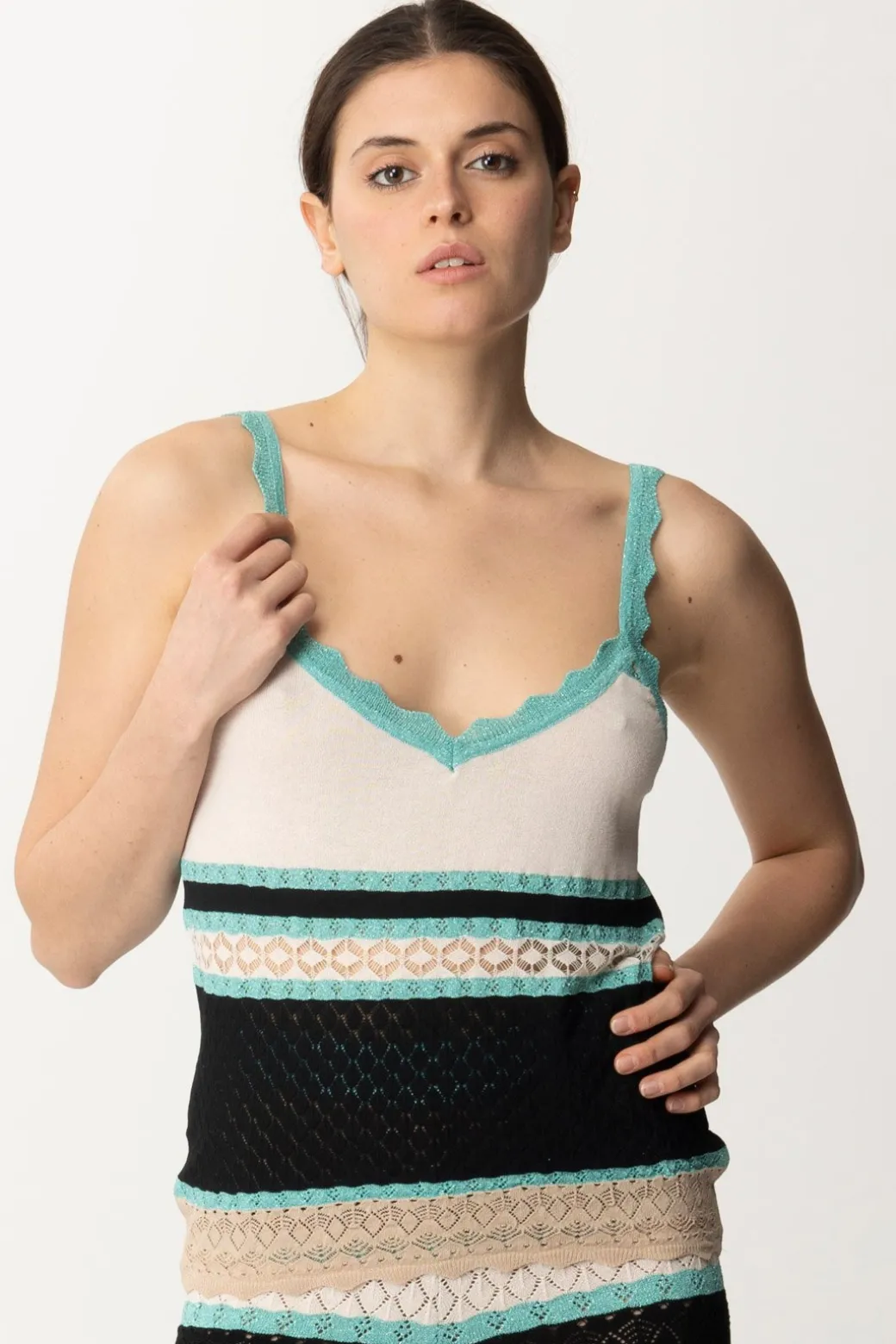 Donna Akep Canotta In Punto Pizzo Multicolor