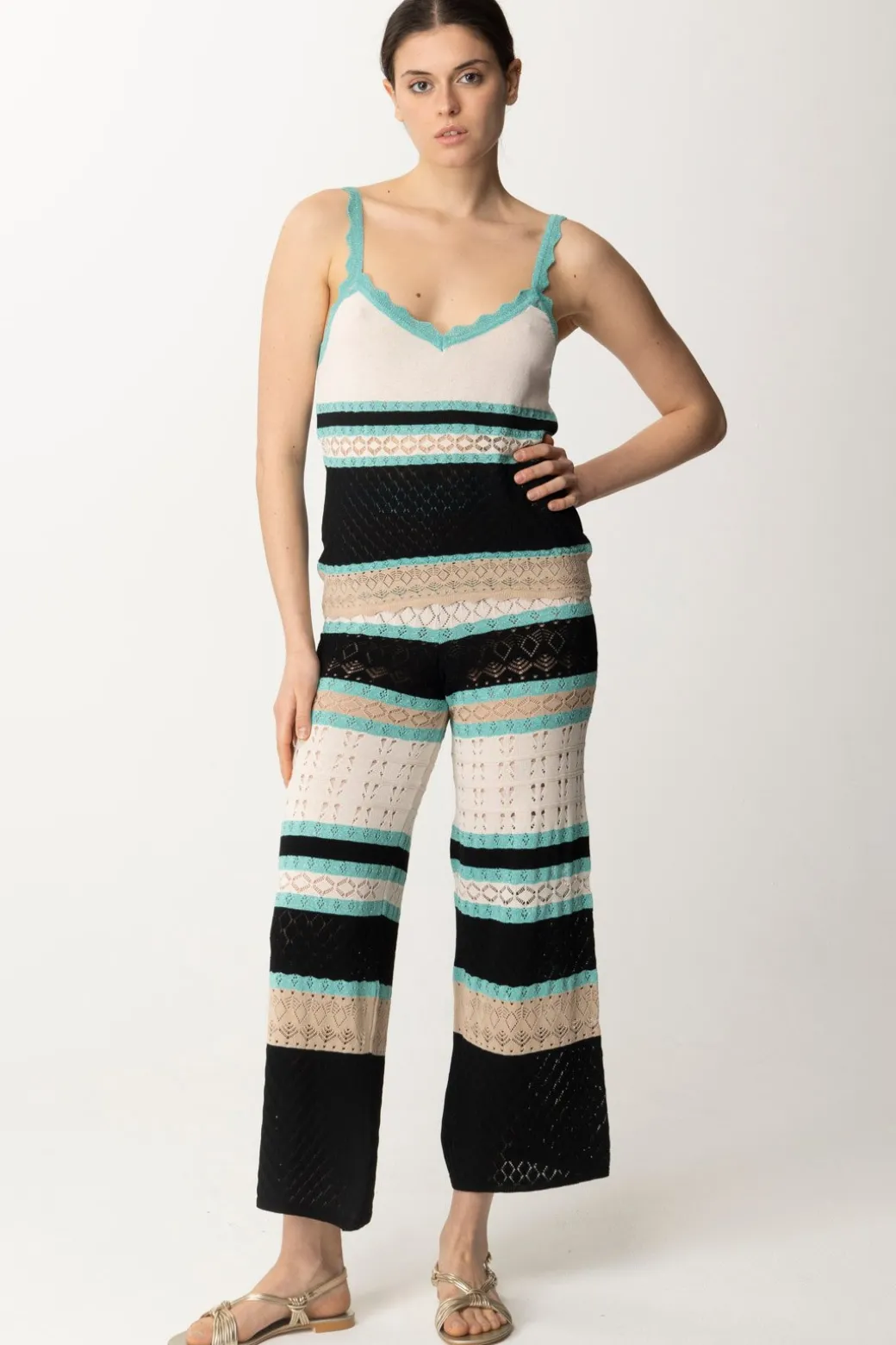Donna Akep Canotta In Punto Pizzo Multicolor