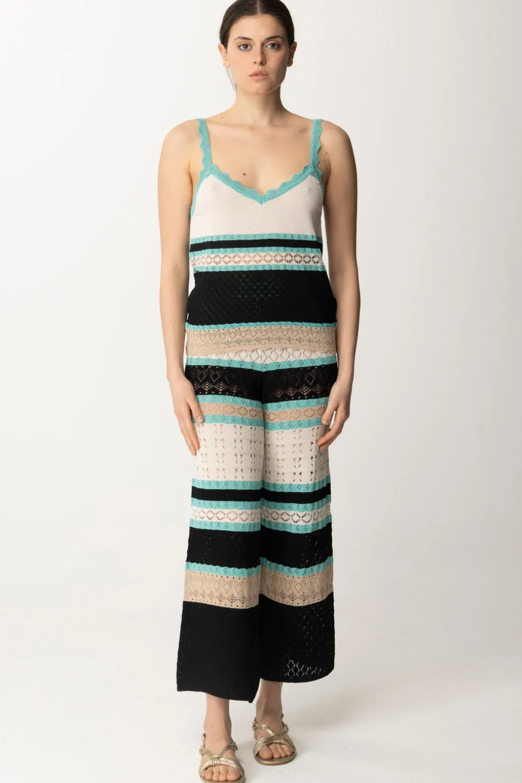 Donna Akep Canotta In Punto Pizzo Multicolor