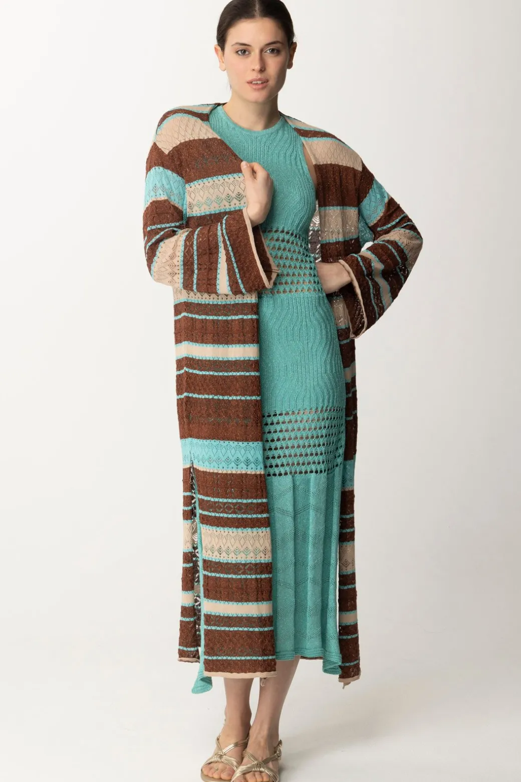 Donna Akep Cardigan Kimono Lungo Multicolor