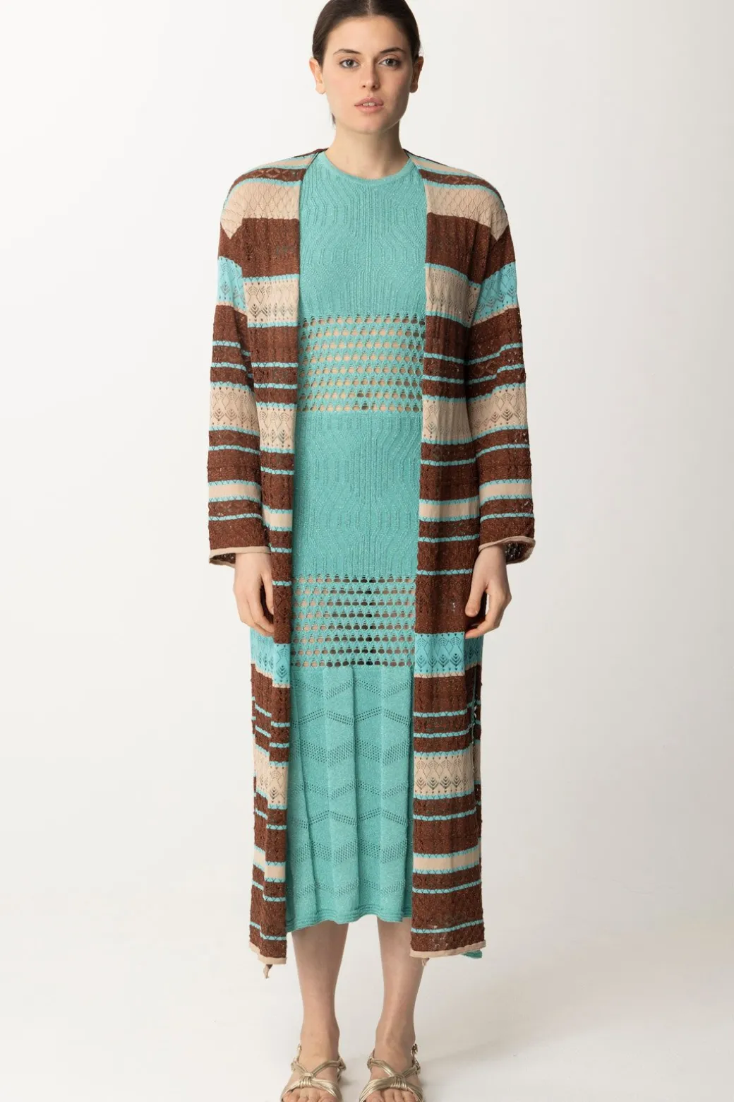 Donna Akep Cardigan Kimono Lungo Multicolor