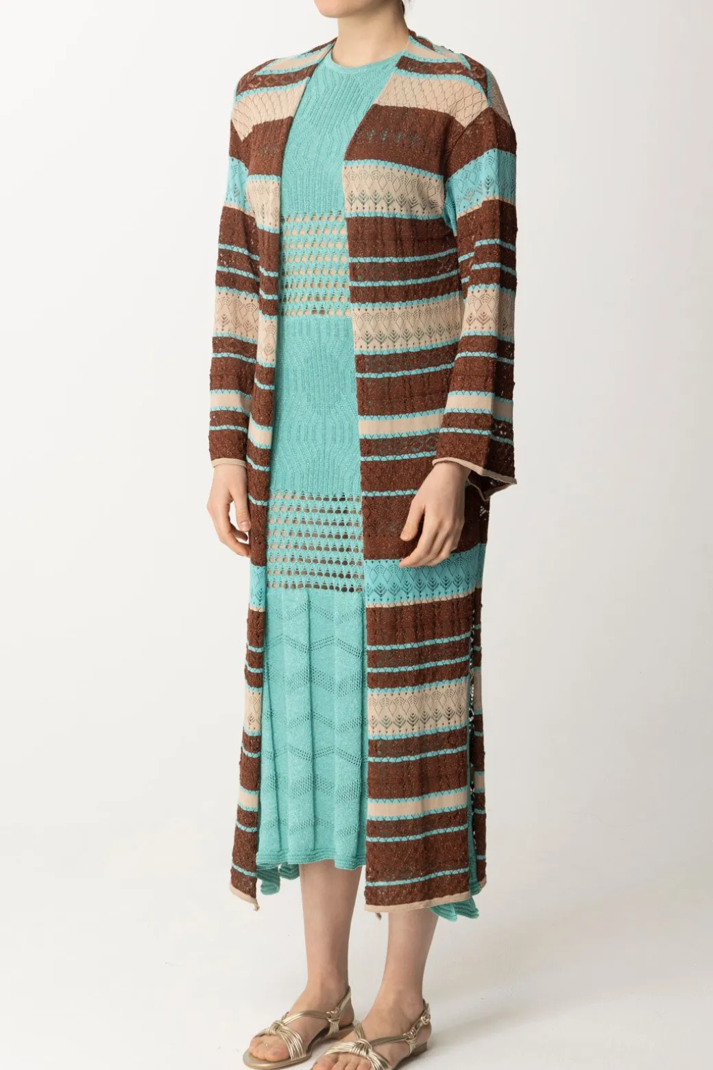 Donna Akep Cardigan Kimono Lungo Multicolor