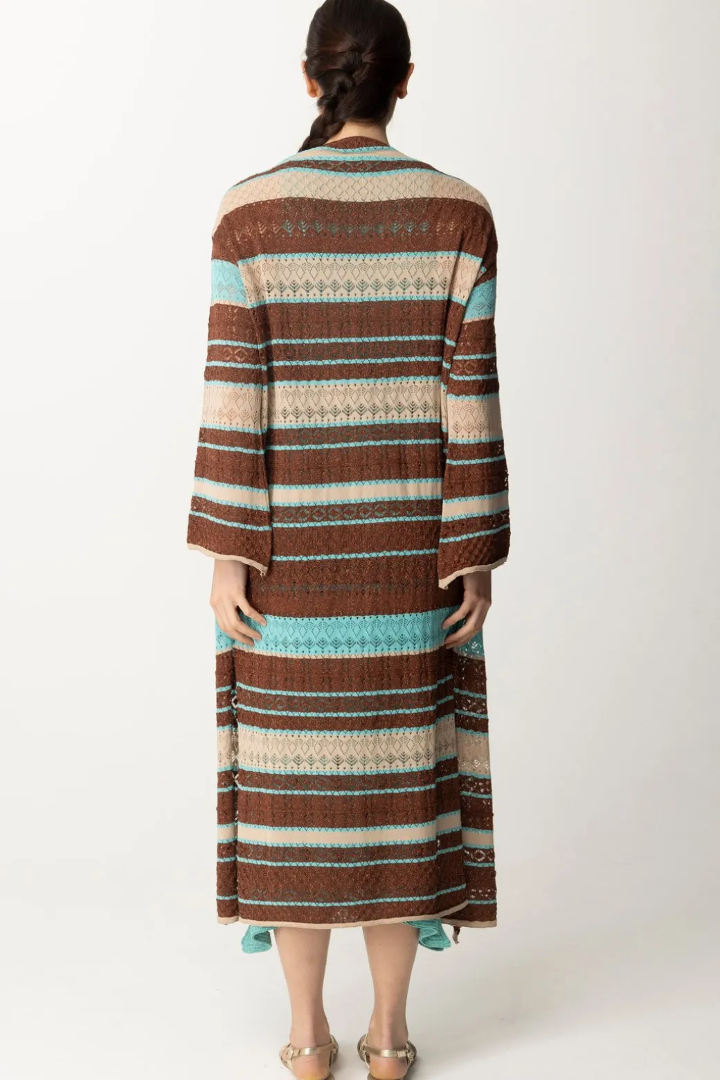 Donna Akep Cardigan Kimono Lungo Multicolor