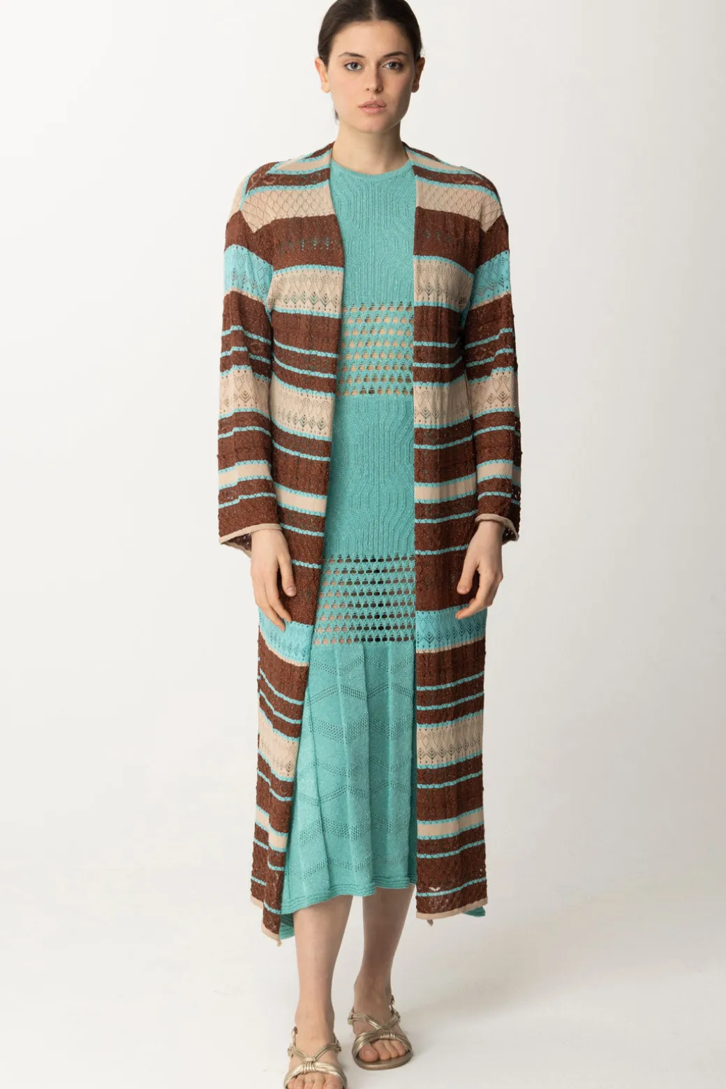 Donna Akep Cardigan Kimono Lungo Multicolor