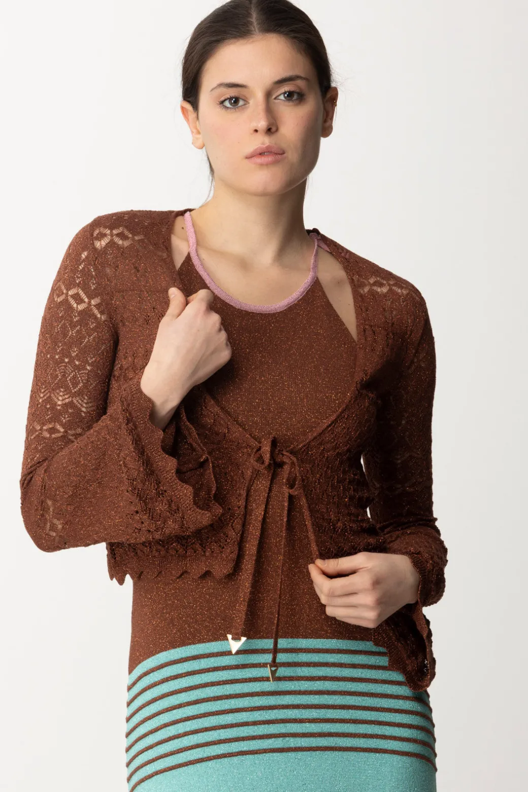 Donna Akep Croprispalle Corto In Punto Pizzo Lurex