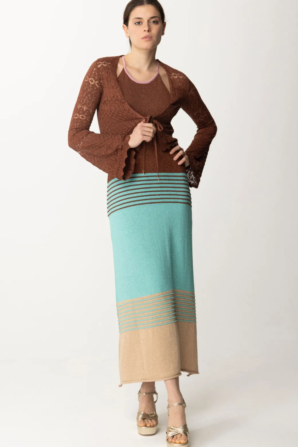 Donna Akep Croprispalle Corto In Punto Pizzo Lurex