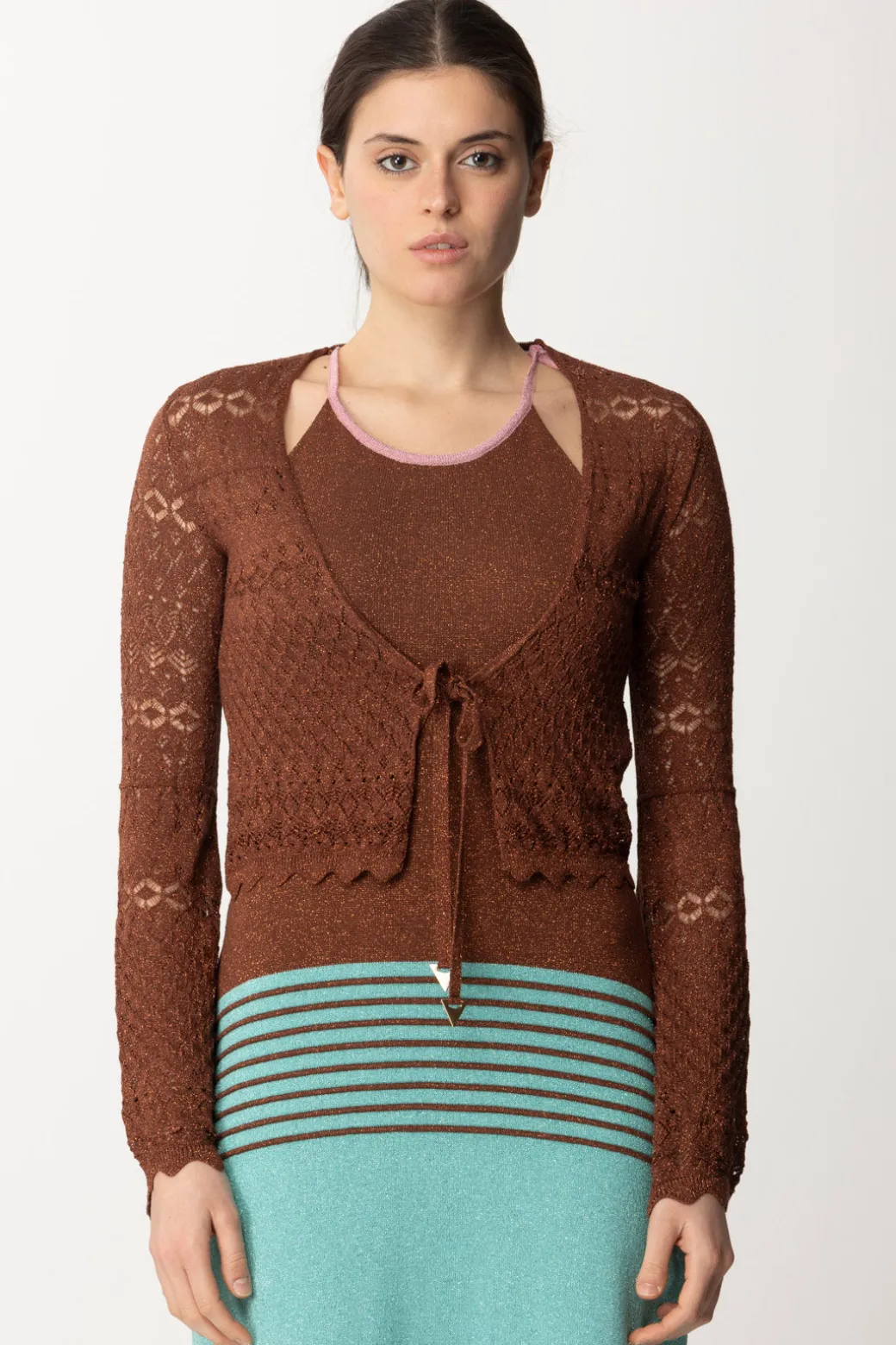 Donna Akep Croprispalle Corto In Punto Pizzo Lurex