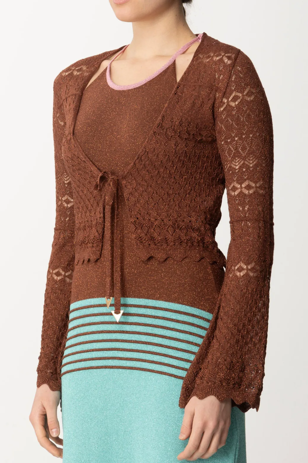 Donna Akep Croprispalle Corto In Punto Pizzo Lurex