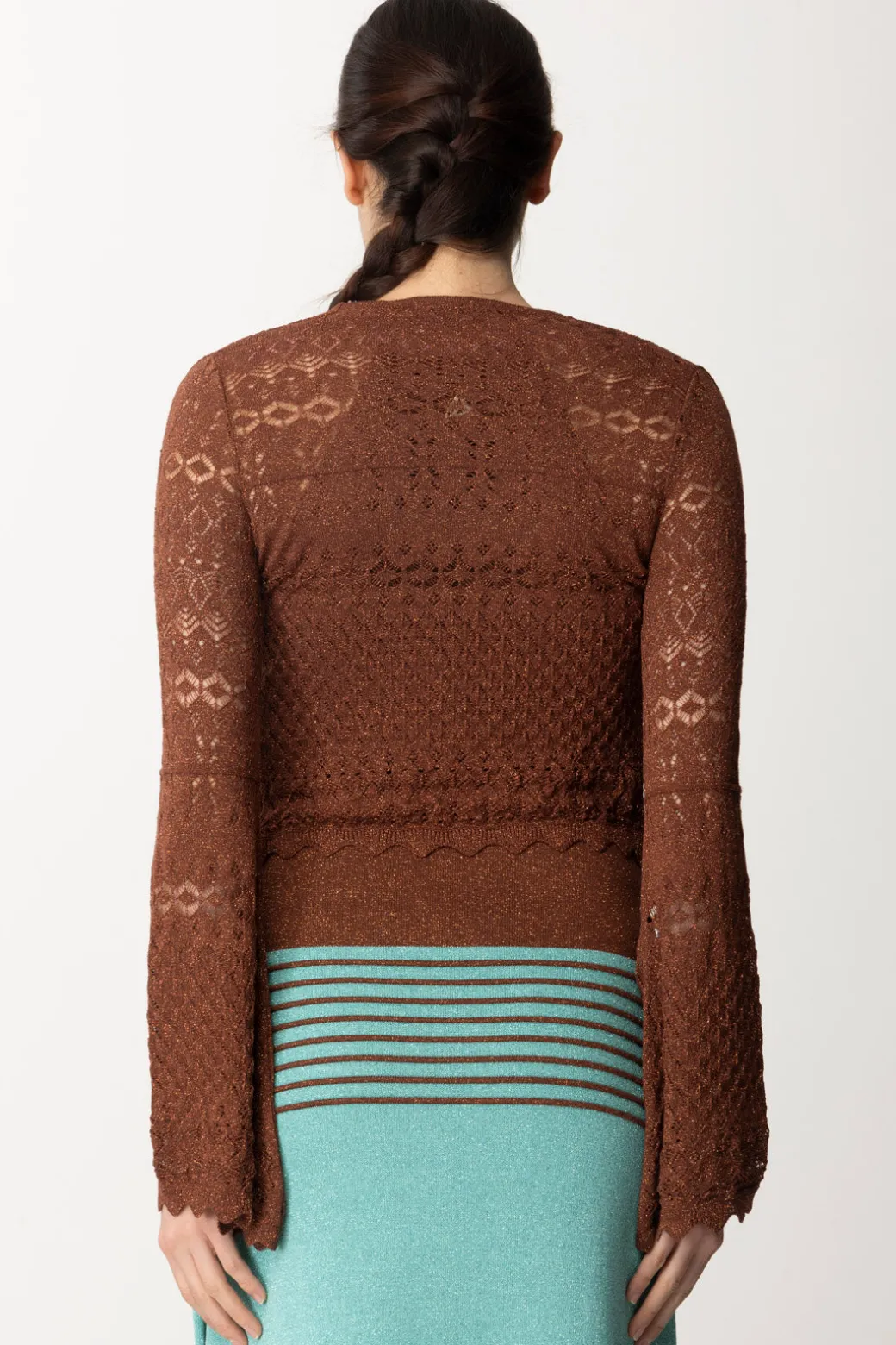 Donna Akep Croprispalle Corto In Punto Pizzo Lurex