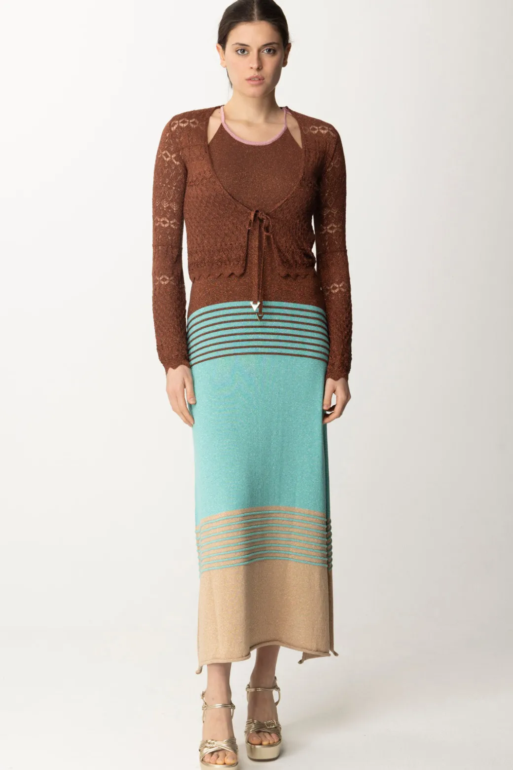 Donna Akep Croprispalle Corto In Punto Pizzo Lurex