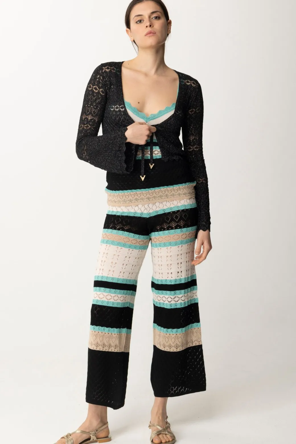 Donna Akep Croprispalle Corto In Punto Pizzo Lurex