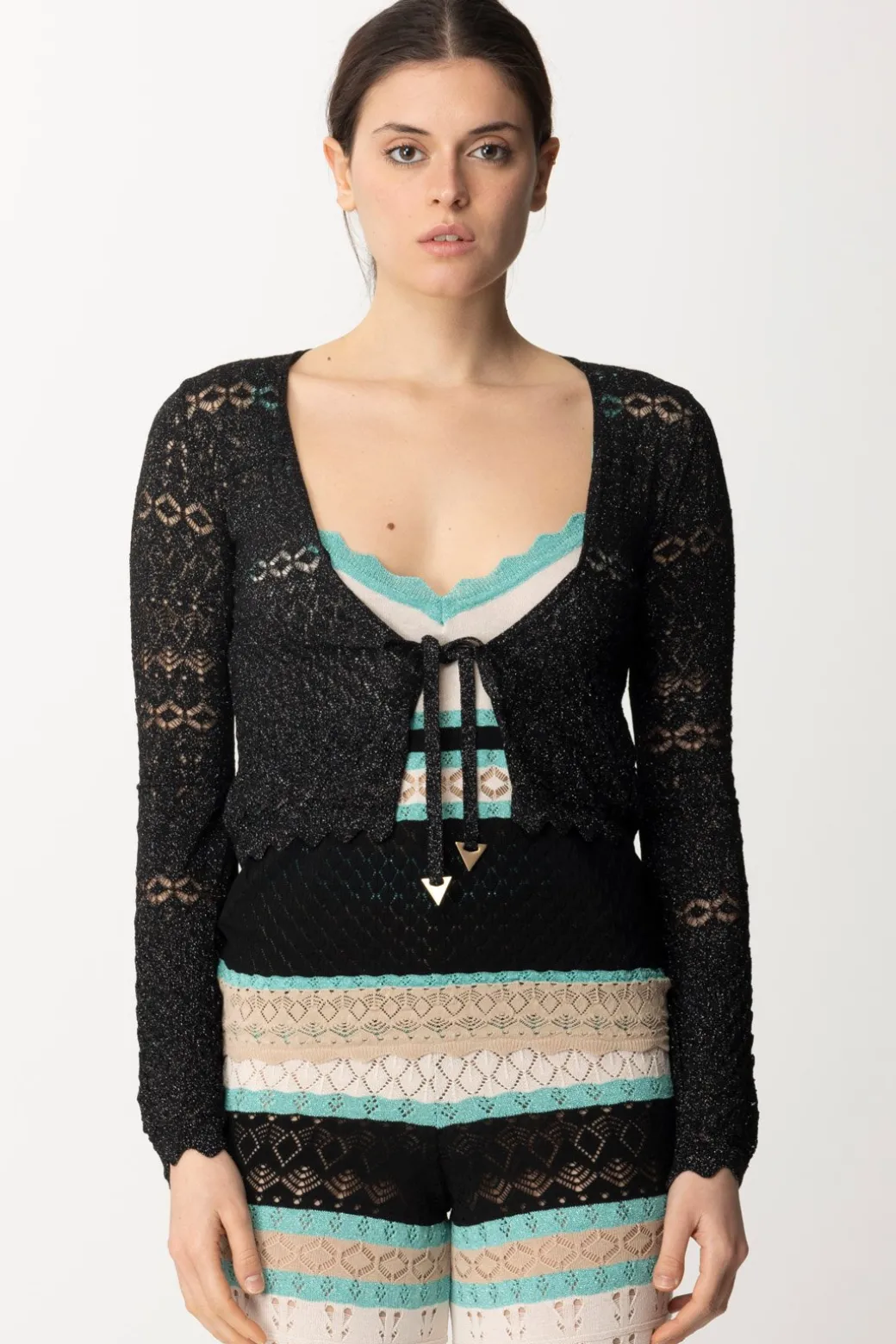 Donna Akep Croprispalle Corto In Punto Pizzo Lurex
