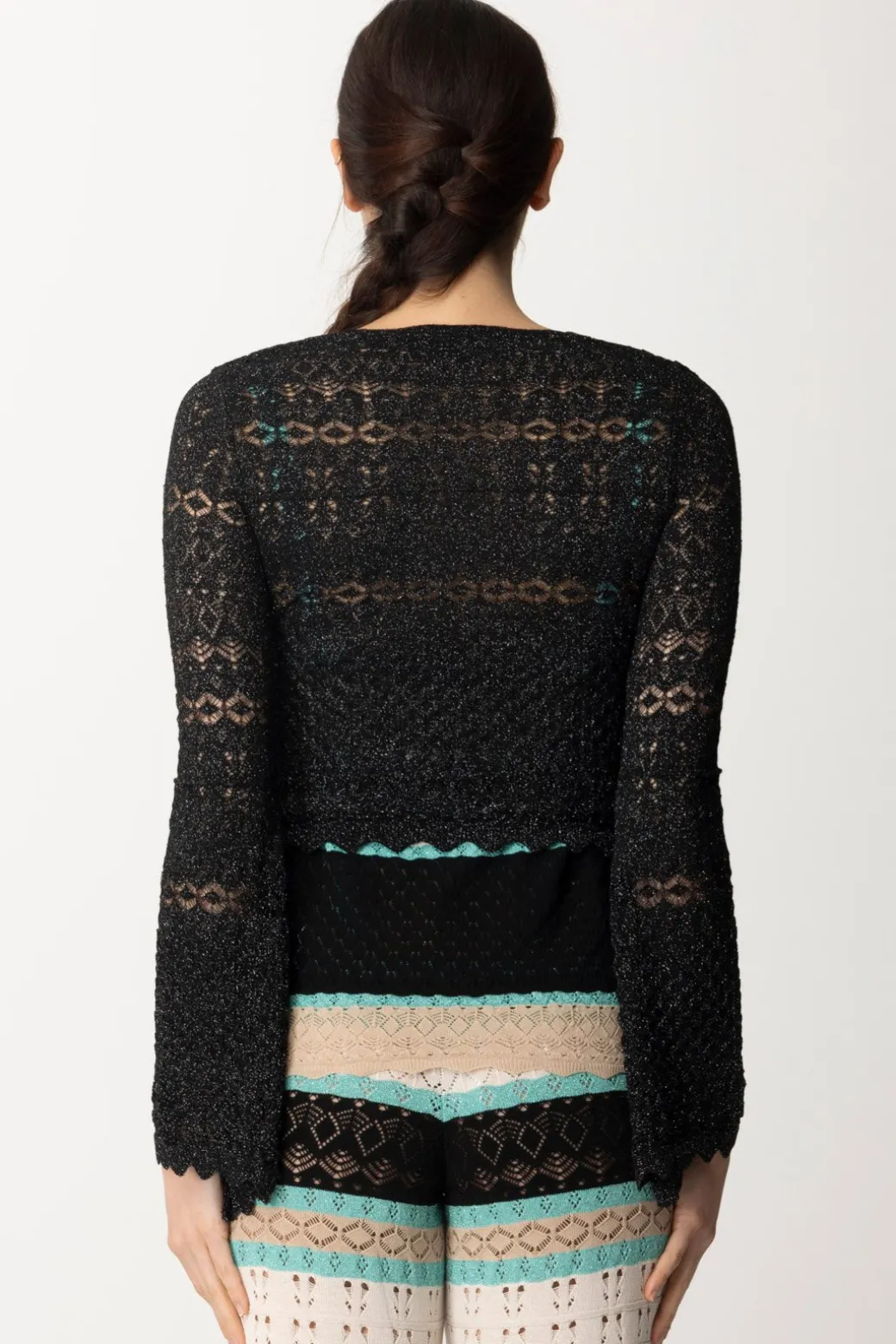Donna Akep Croprispalle Corto In Punto Pizzo Lurex