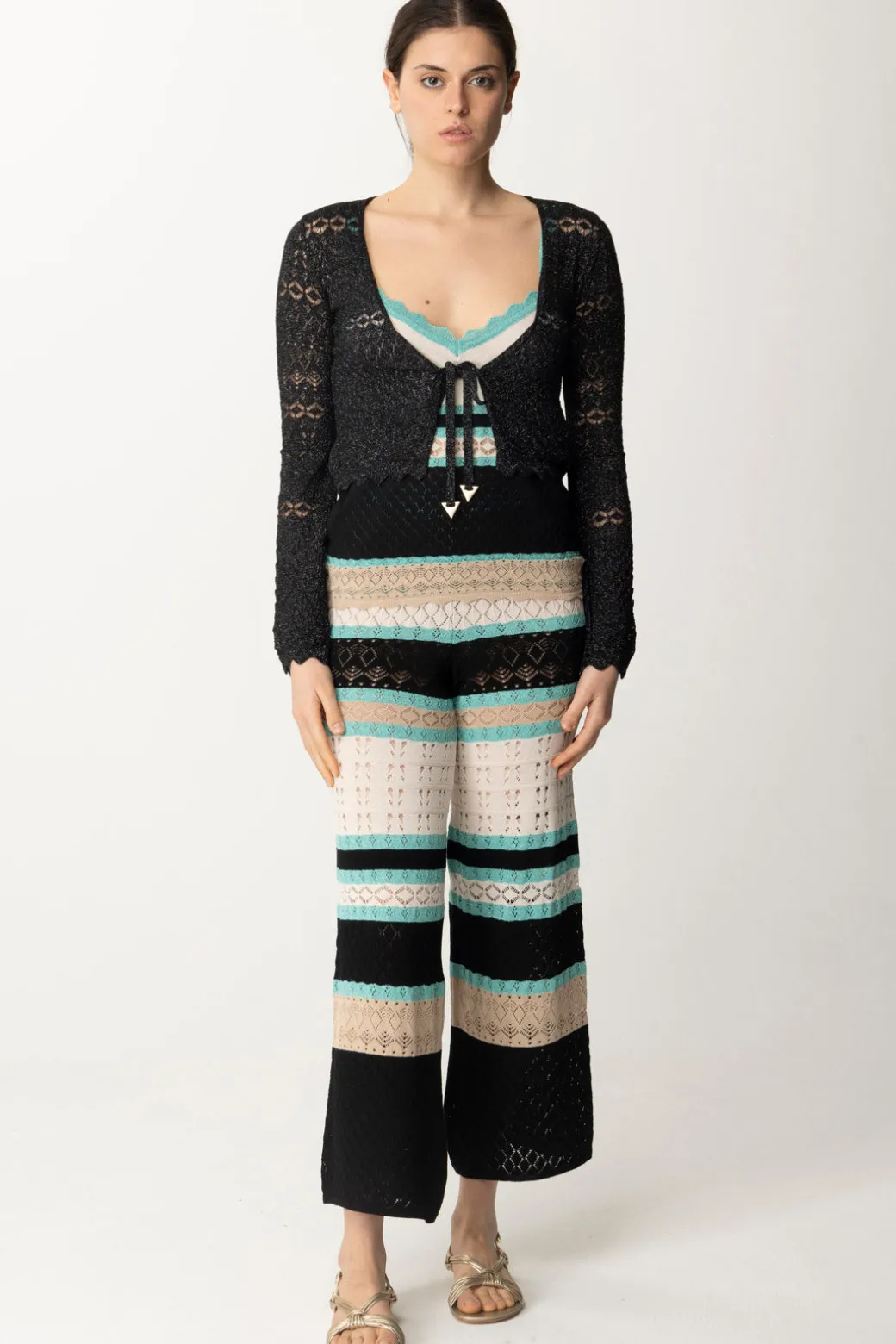 Donna Akep Croprispalle Corto In Punto Pizzo Lurex
