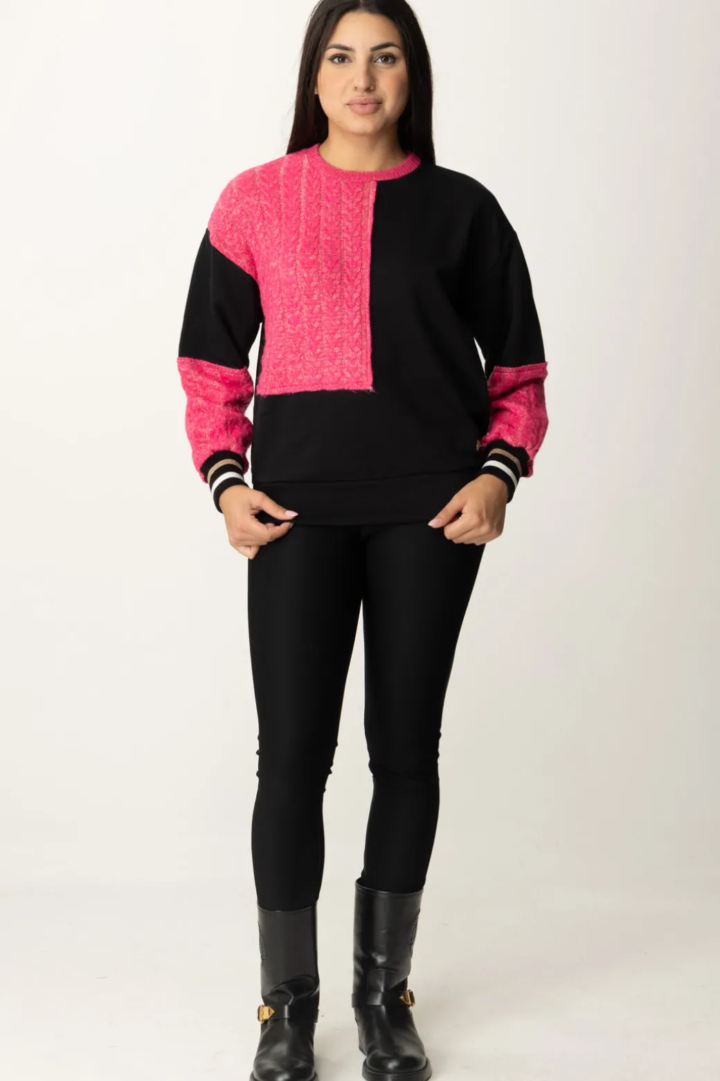Donna Akep Felpa Bicolor con Inserti In Maglia