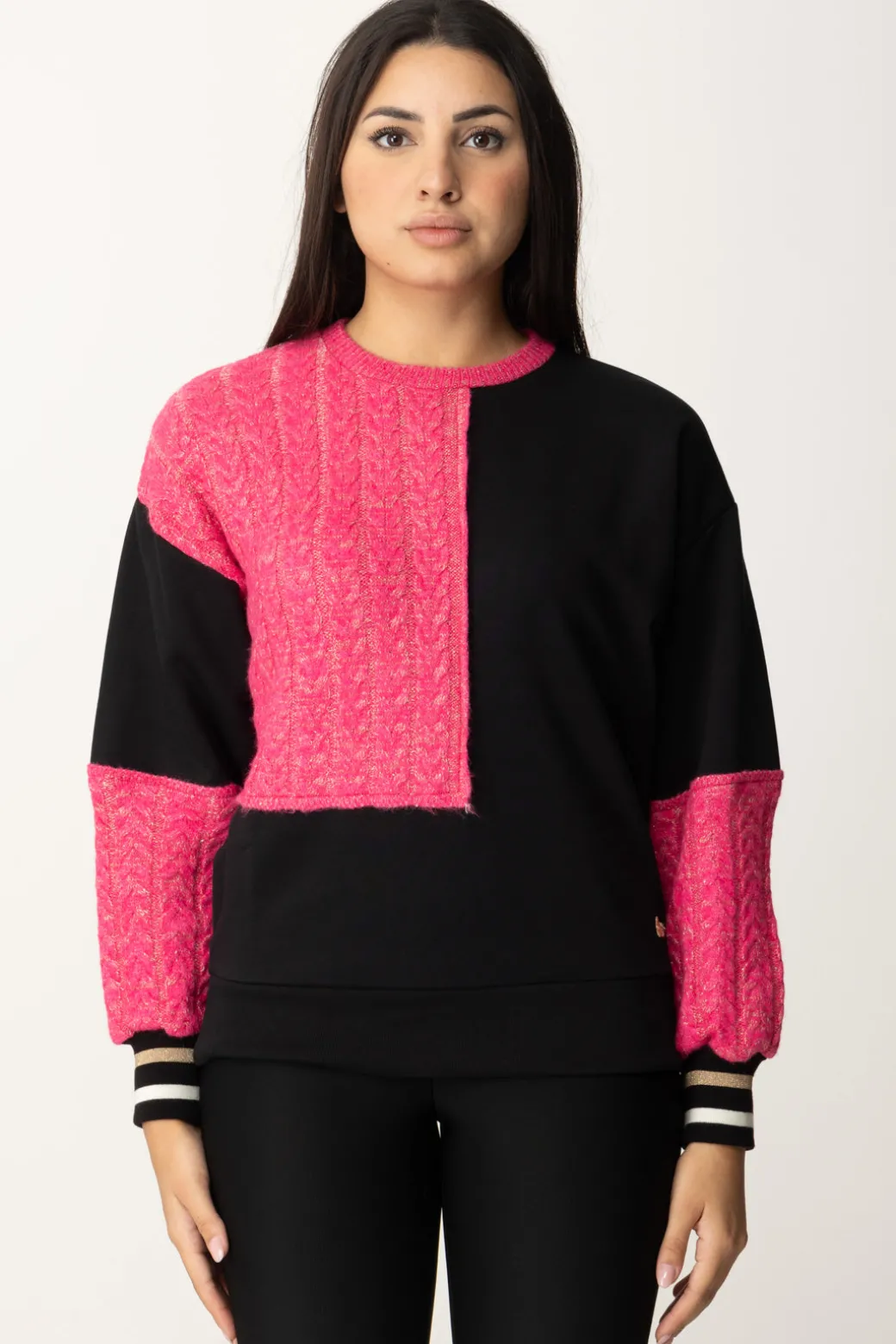 Donna Akep Felpa Bicolor con Inserti In Maglia