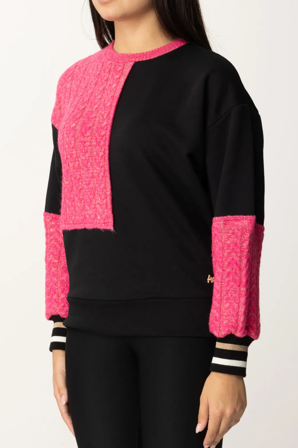 Donna Akep Felpa Bicolor con Inserti In Maglia