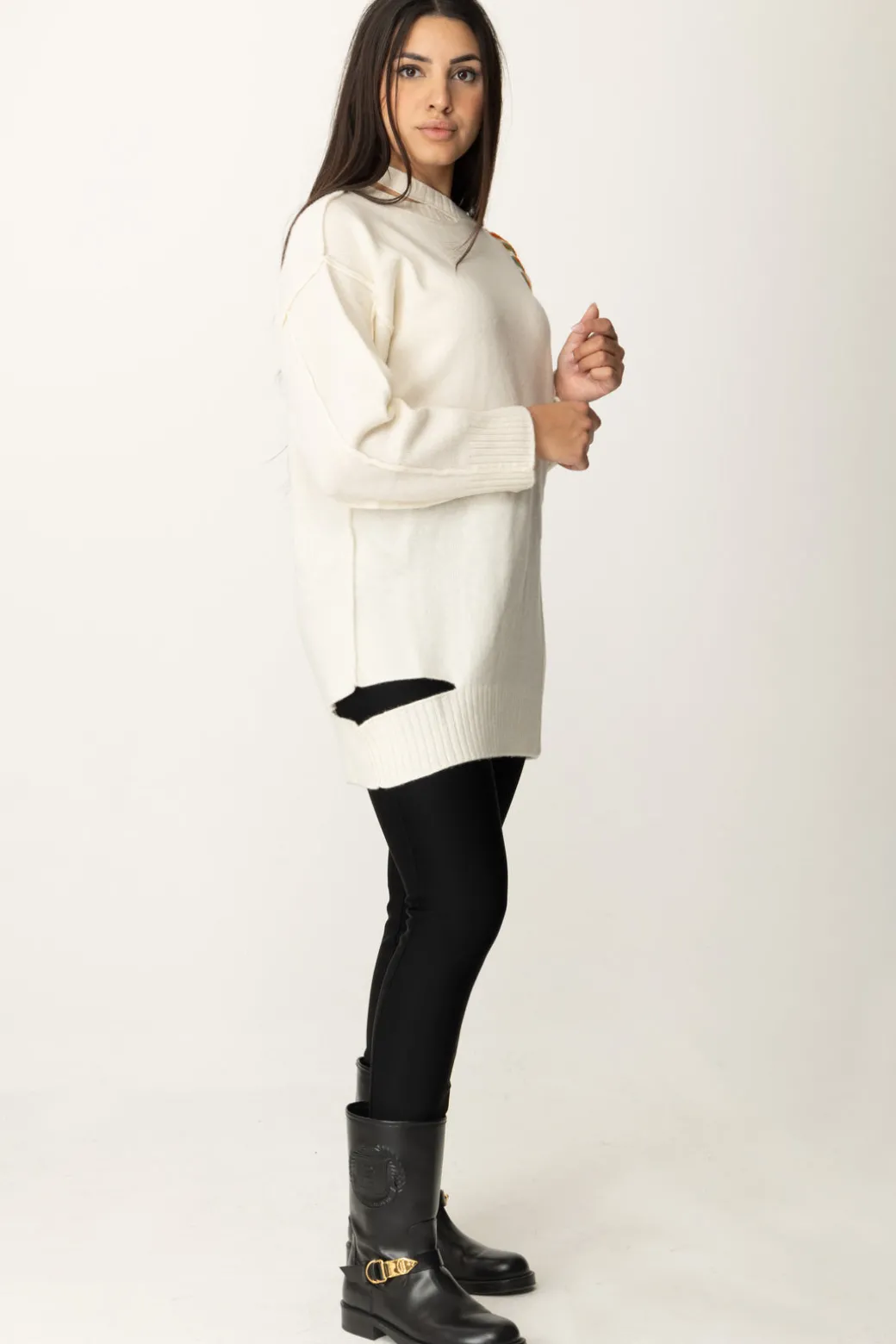 Donna Akep Maxi Maglia con Cut-out e Cuciture Colorate
