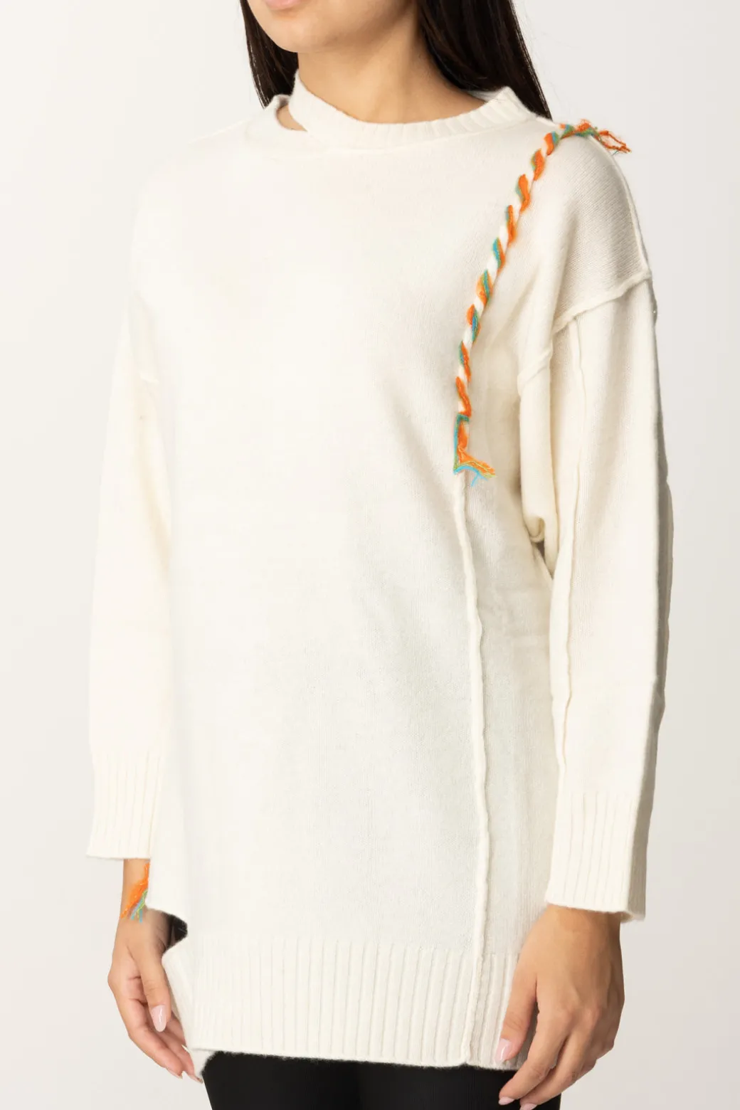 Donna Akep Maxi Maglia con Cut-out e Cuciture Colorate