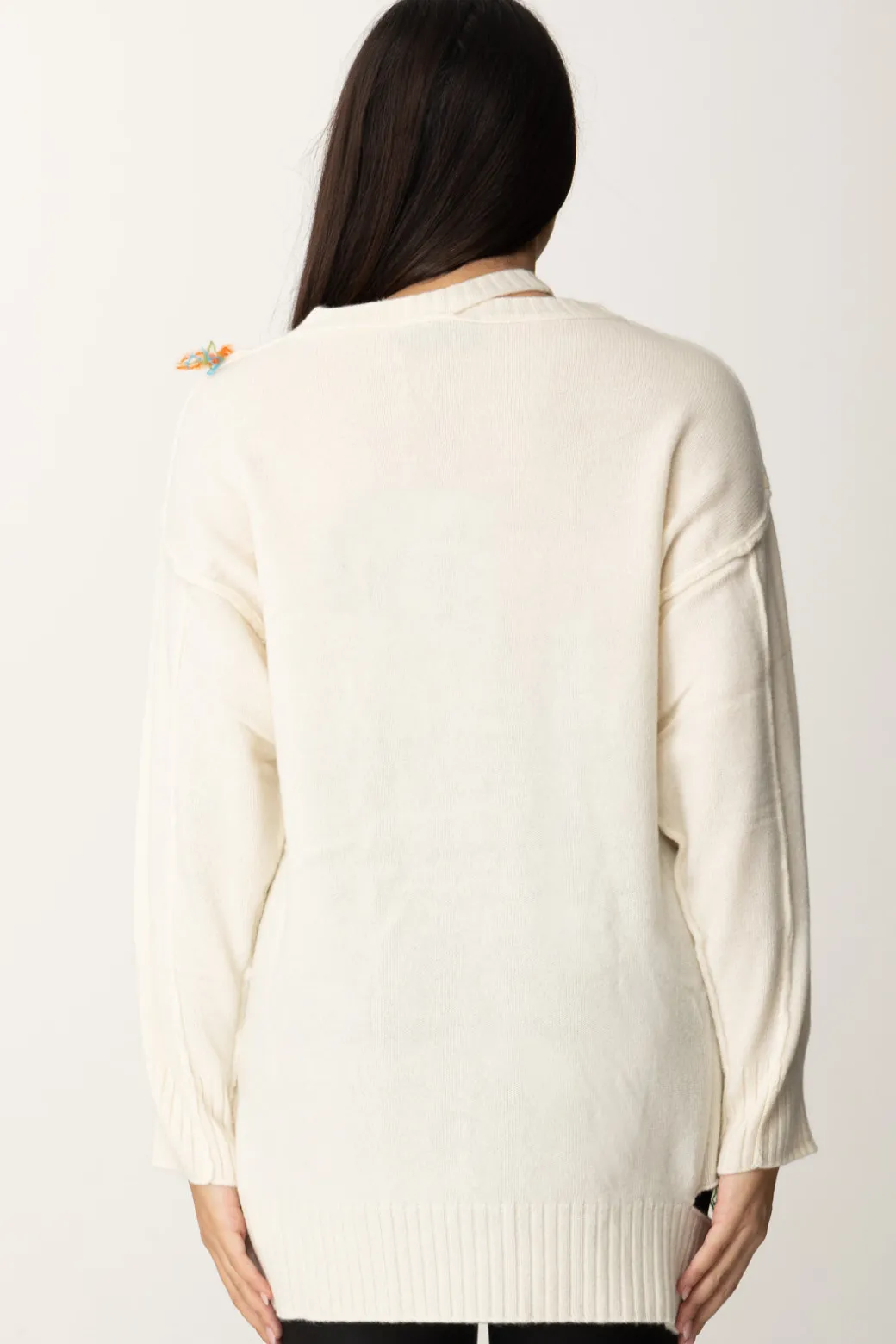 Donna Akep Maxi Maglia con Cut-out e Cuciture Colorate