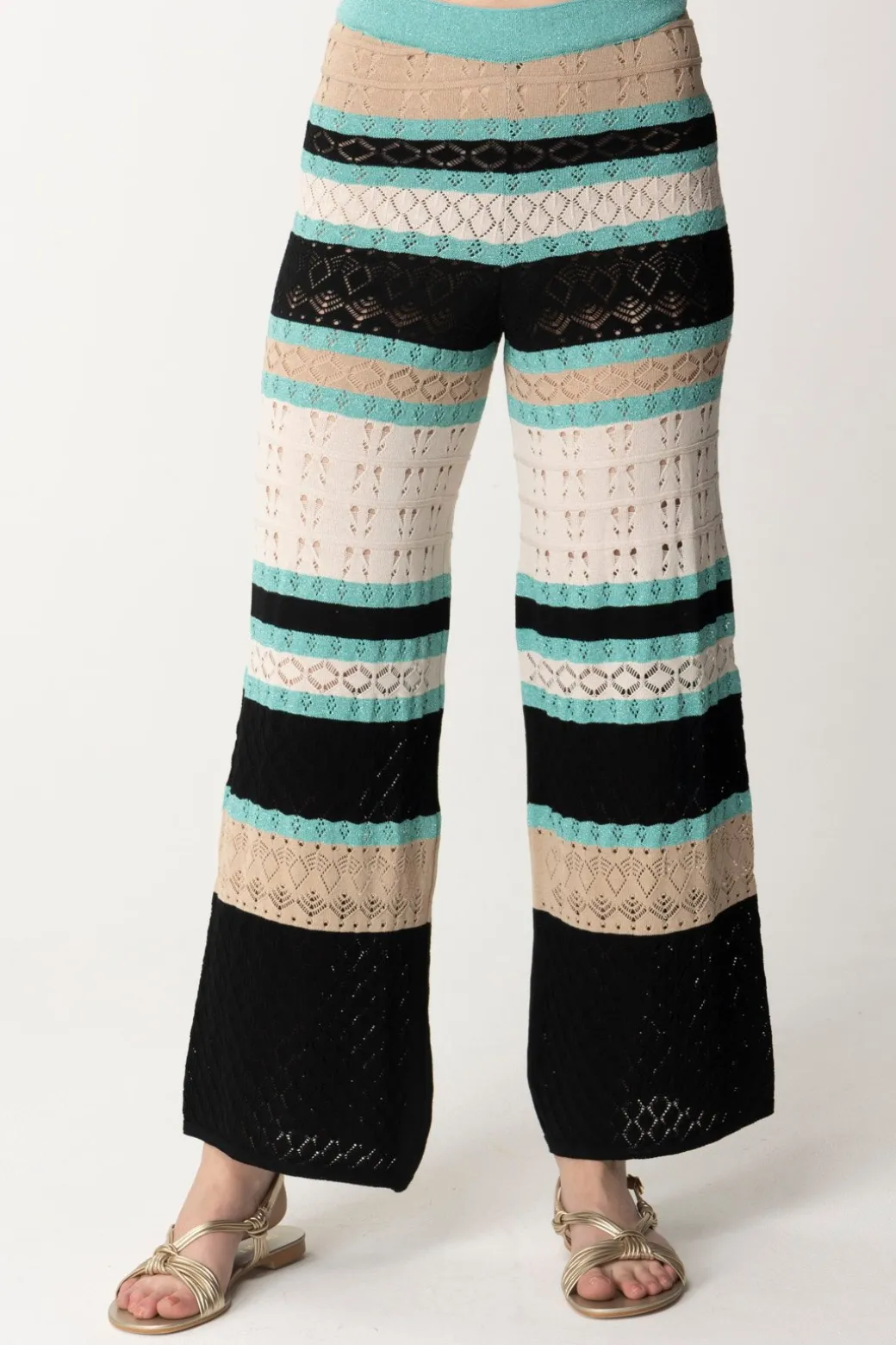 Donna Akep Pantaloni In Punto Pizzo Multicolor