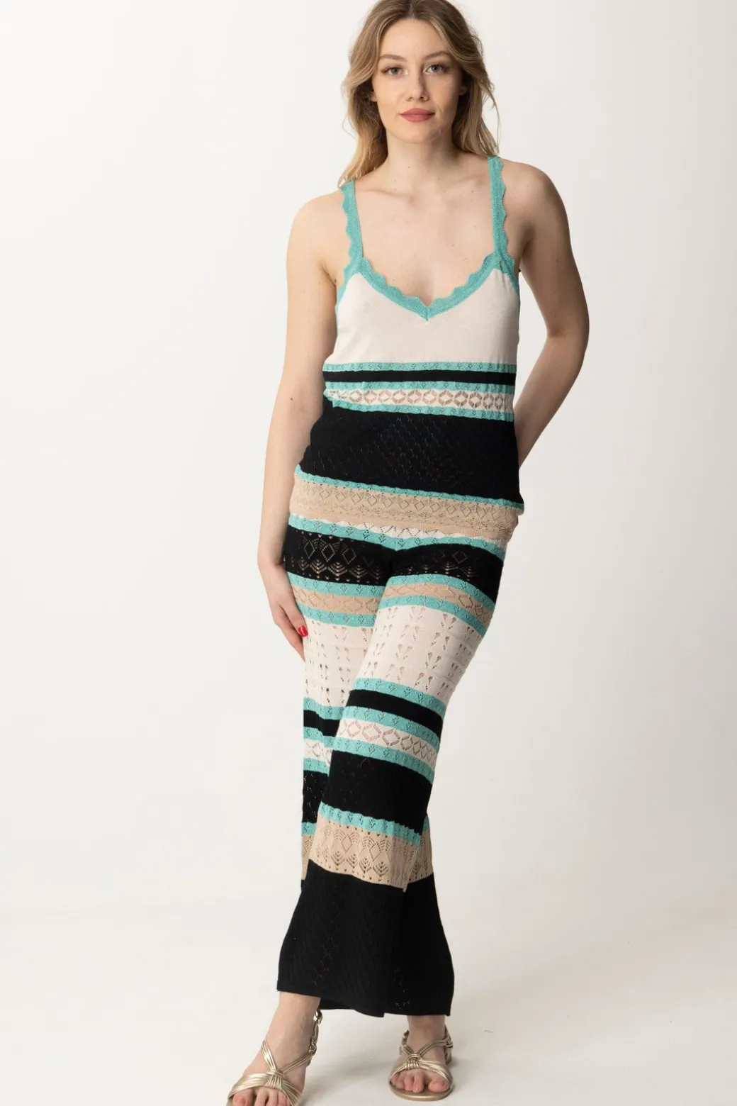 Donna Akep Pantaloni In Punto Pizzo Multicolor