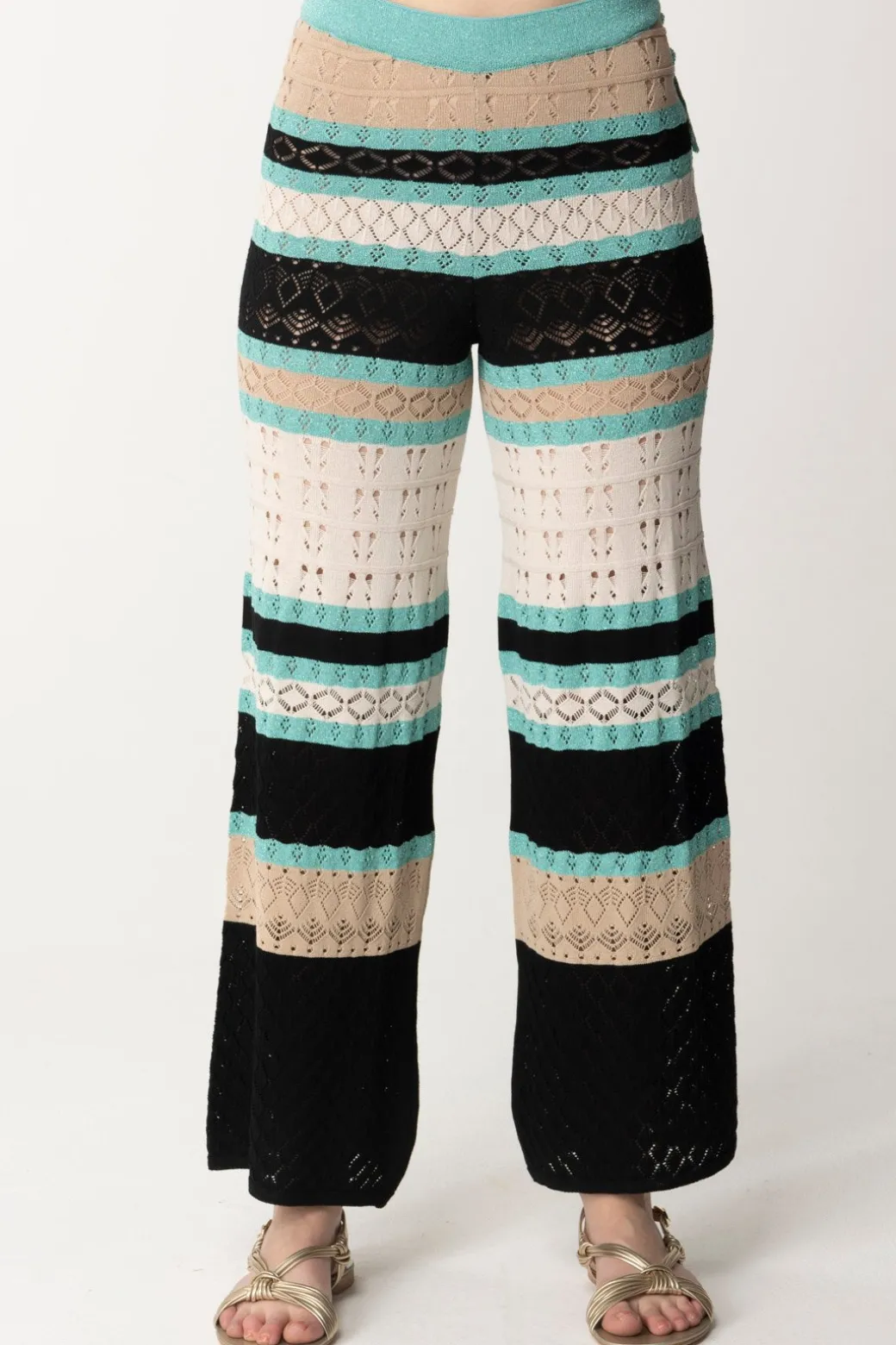 Donna Akep Pantaloni In Punto Pizzo Multicolor