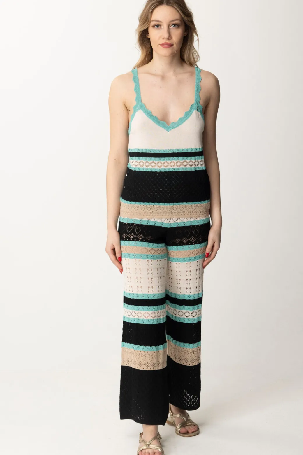 Donna Akep Pantaloni In Punto Pizzo Multicolor