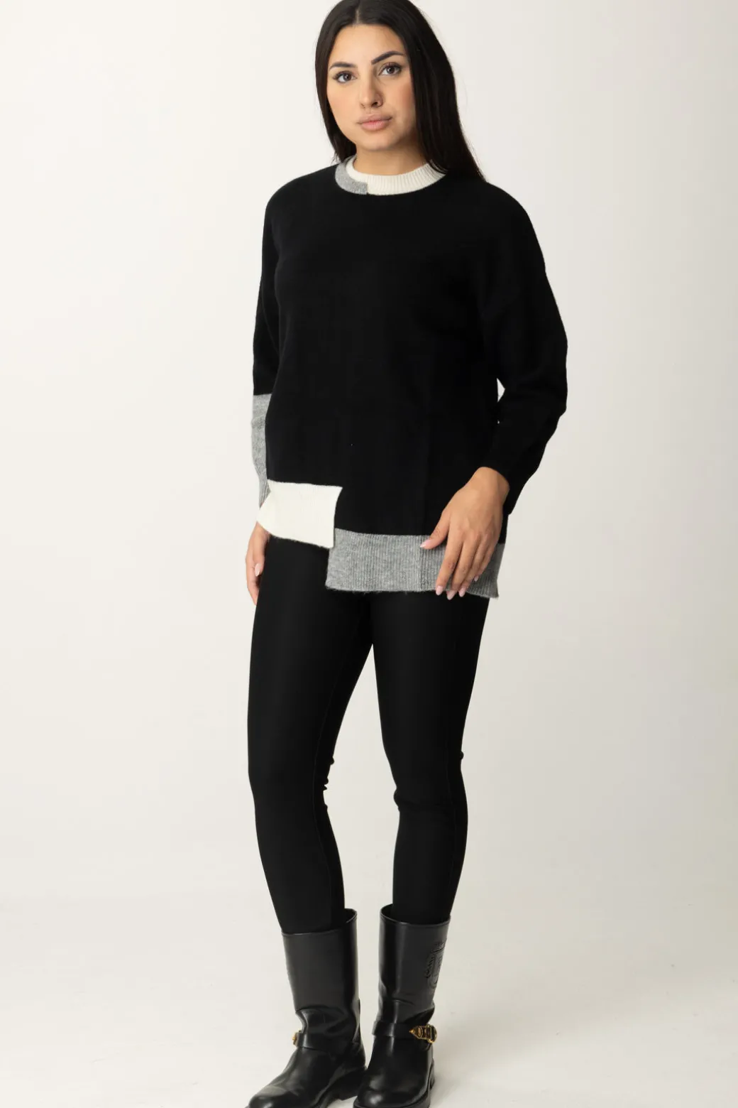 Donna Akep Pullover Asimmetrico con Dettagli Colorblock