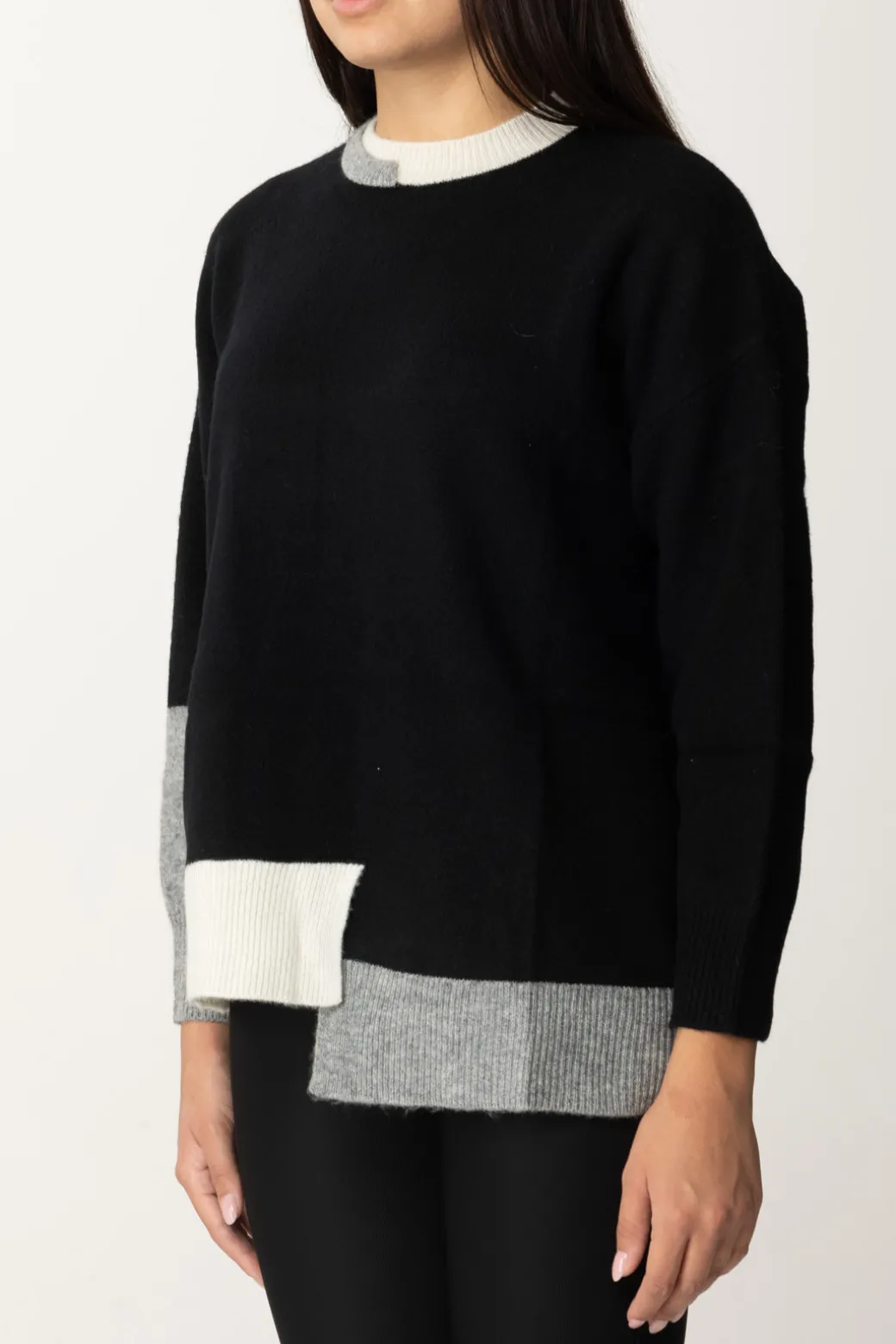 Donna Akep Pullover Asimmetrico con Dettagli Colorblock