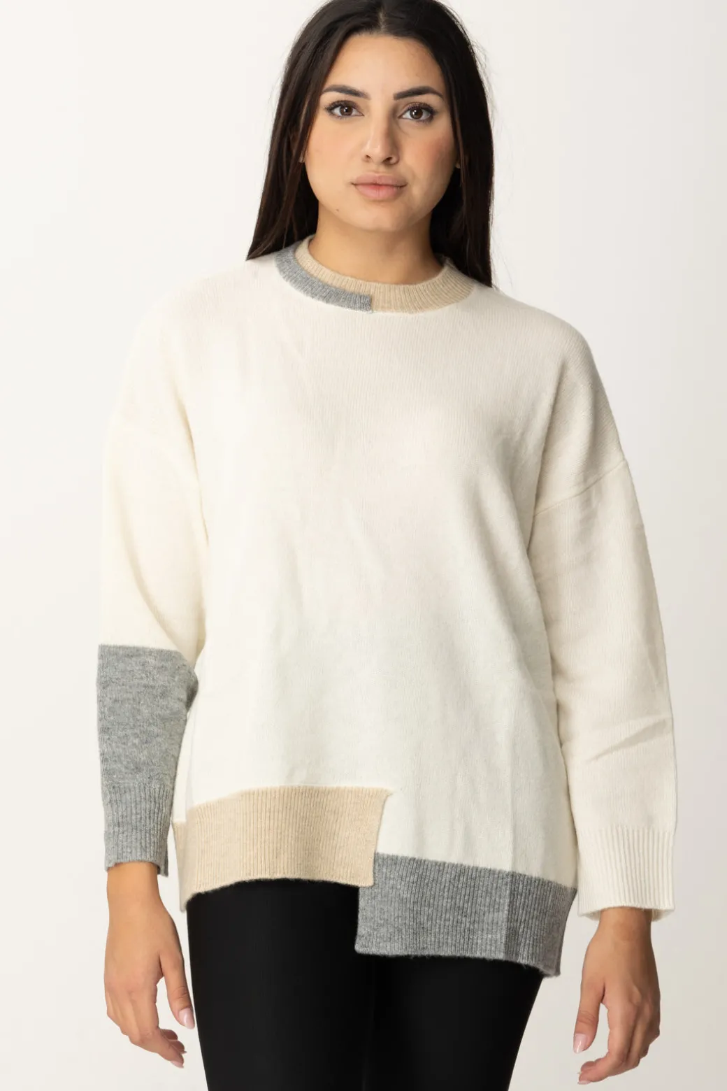 Donna Akep Pullover Asimmetrico con Dettagli Colorblock