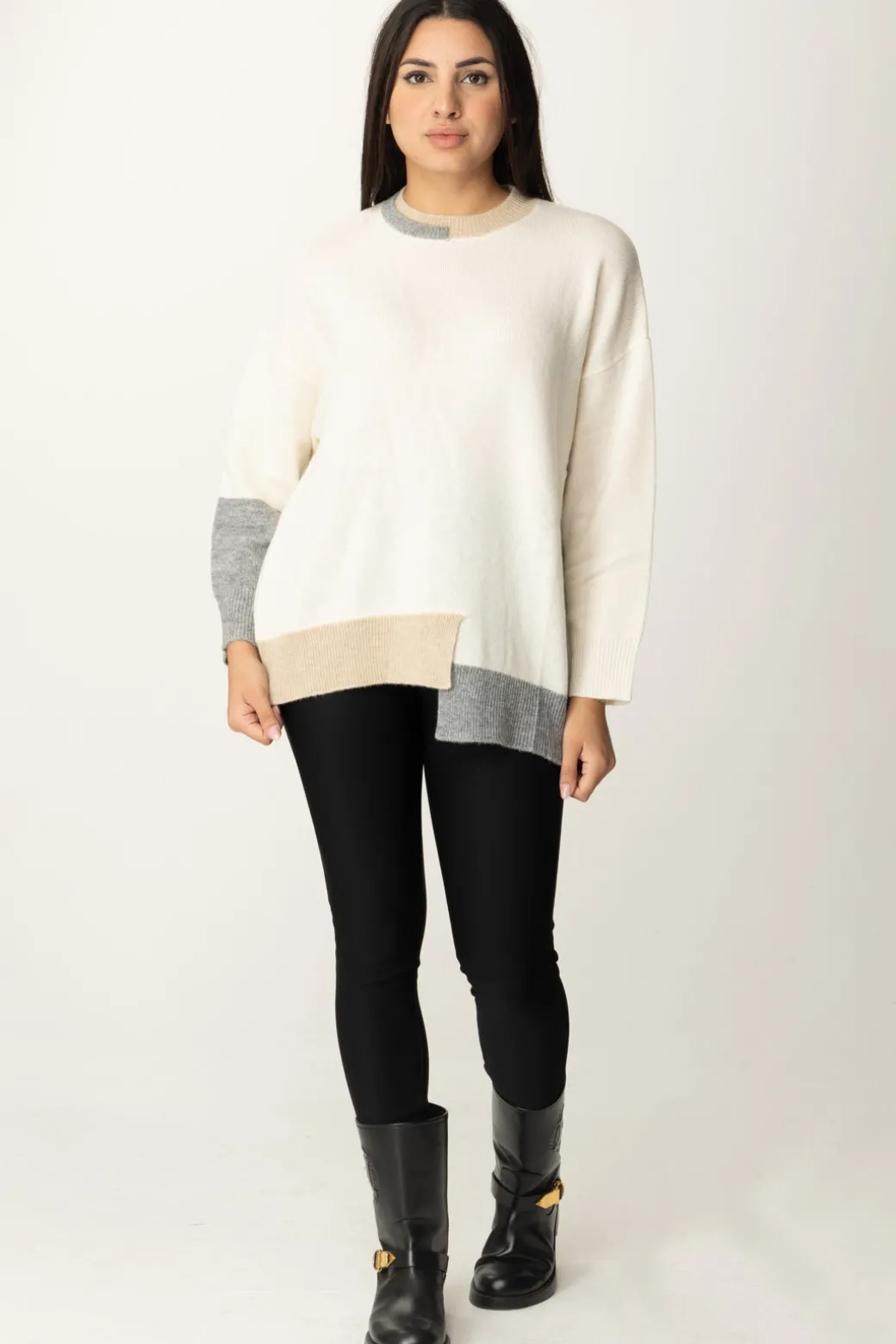Donna Akep Pullover Asimmetrico con Dettagli Colorblock