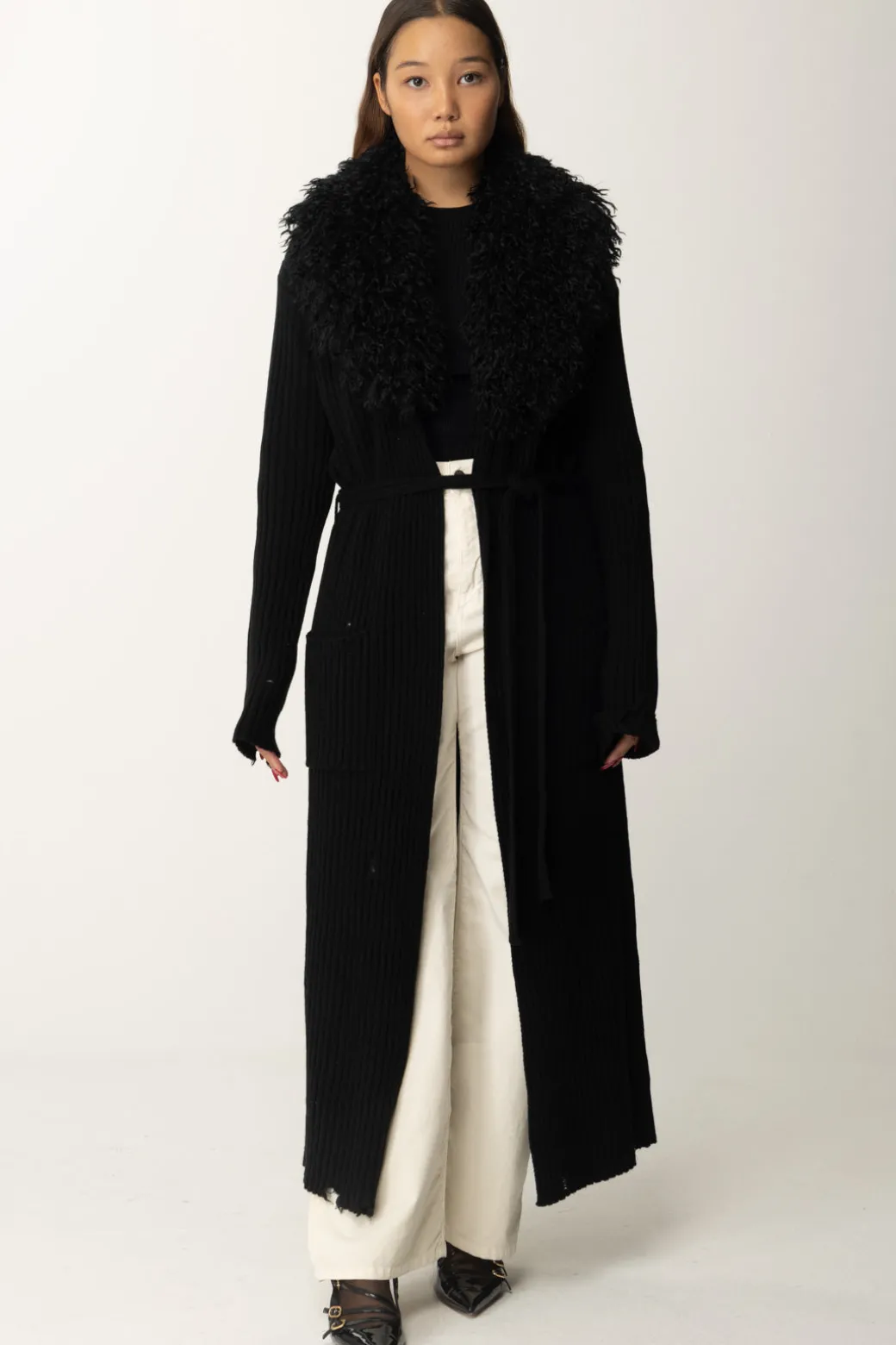 Donna Aniye By Cappotto In Maglia con Collo In Pelliccia Kate