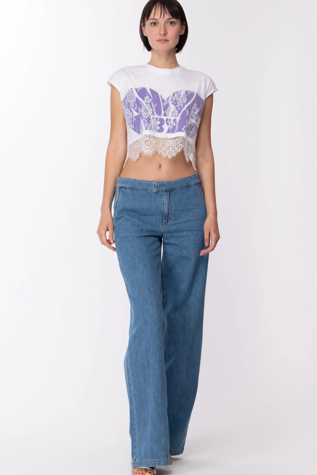 Donna Aniye By Crop Top Nyta con Stampa e Pizzo