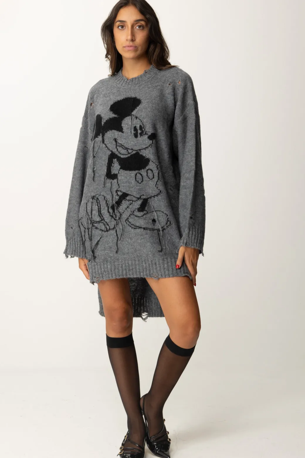 Donna Aniye By Mini Abito In Maglia Destroyed Stampa Mickey