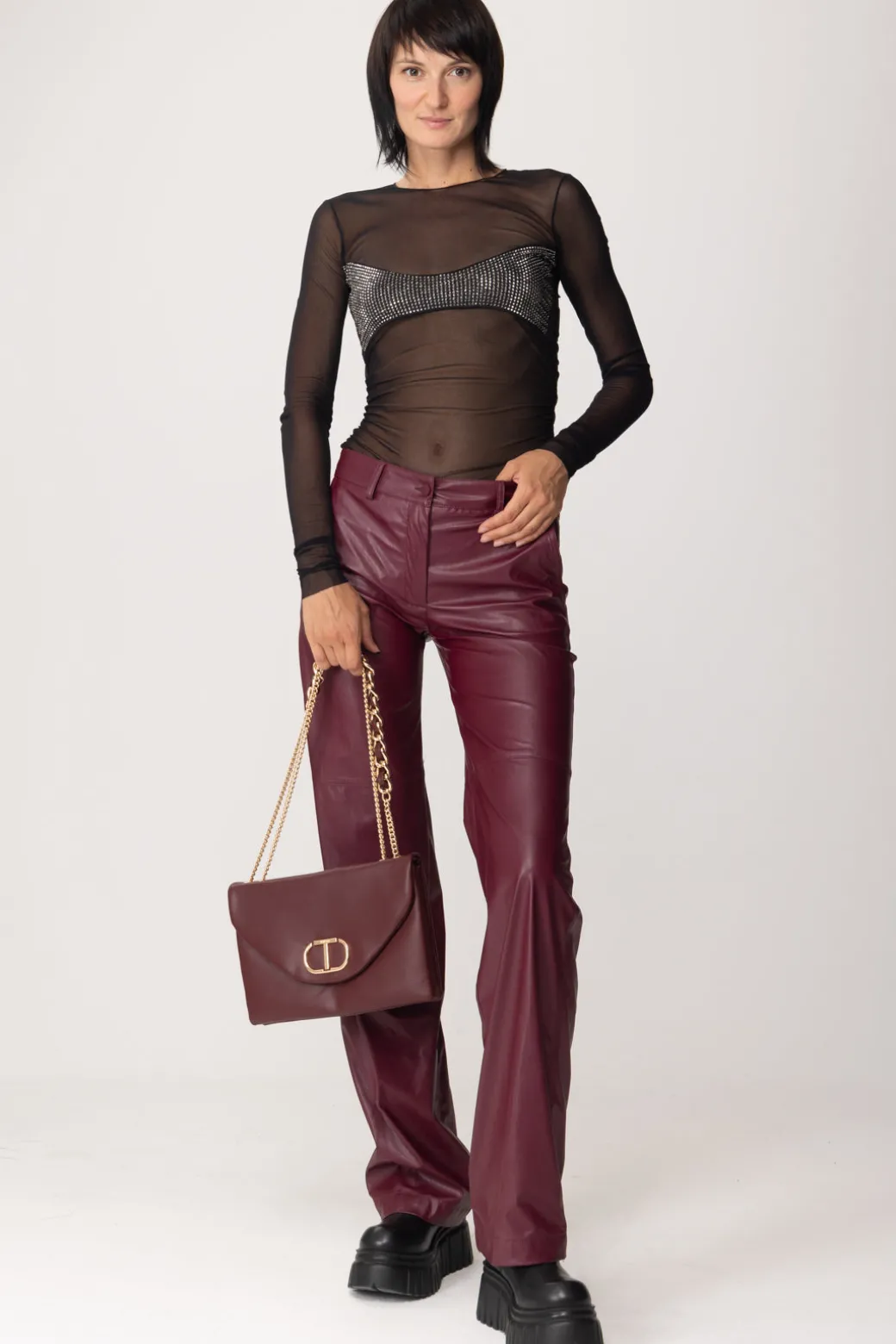 Donna Aniye By Pantaloni Gamba Dritta In Ecopelle Biba
