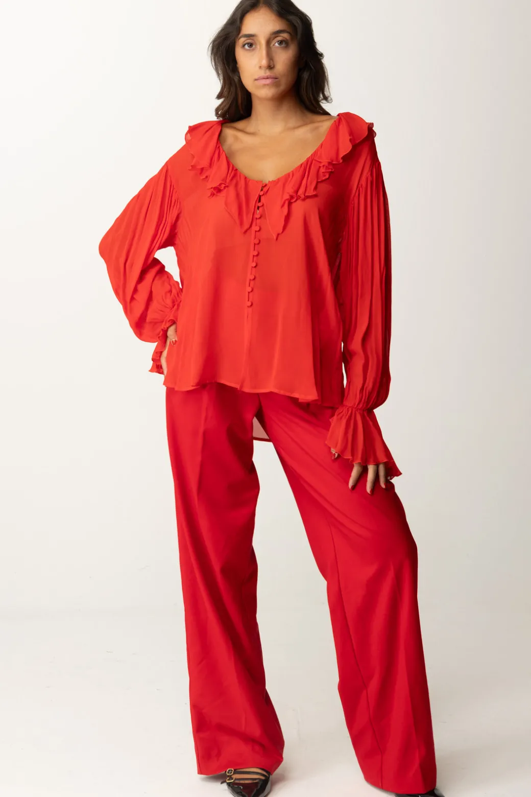 Donna Aniye By Pantaloni Wide-leg In Fresco Lana Dandy