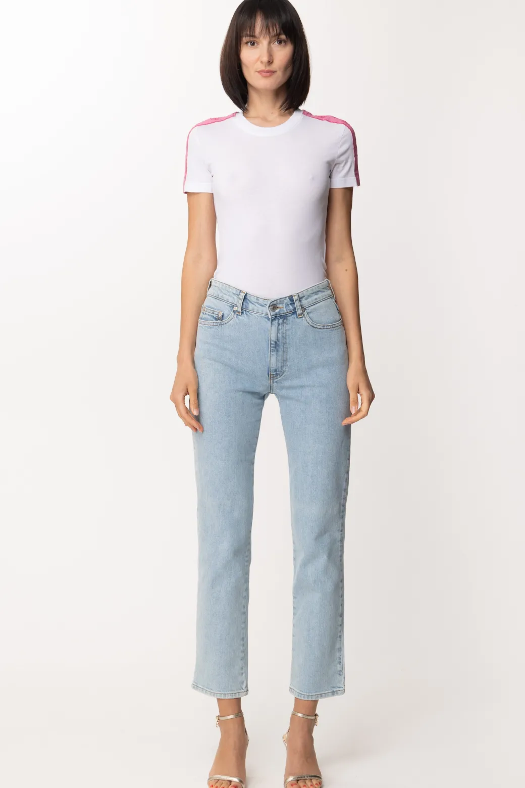 Donna Chiara Ferragni T-shirt con Banda Logata a Contrastot-shirt with Contrasting Logo Band