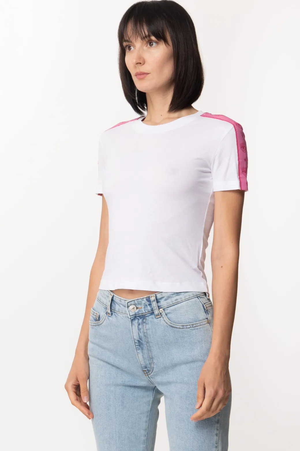 Donna Chiara Ferragni T-shirt con Banda Logata a Contrastot-shirt with Contrasting Logo Band