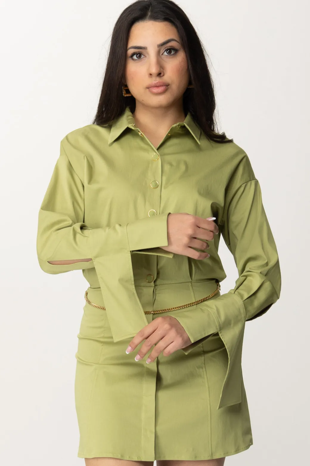 Donna Elisabetta Franchi Abito Camicia Mini con Catenina