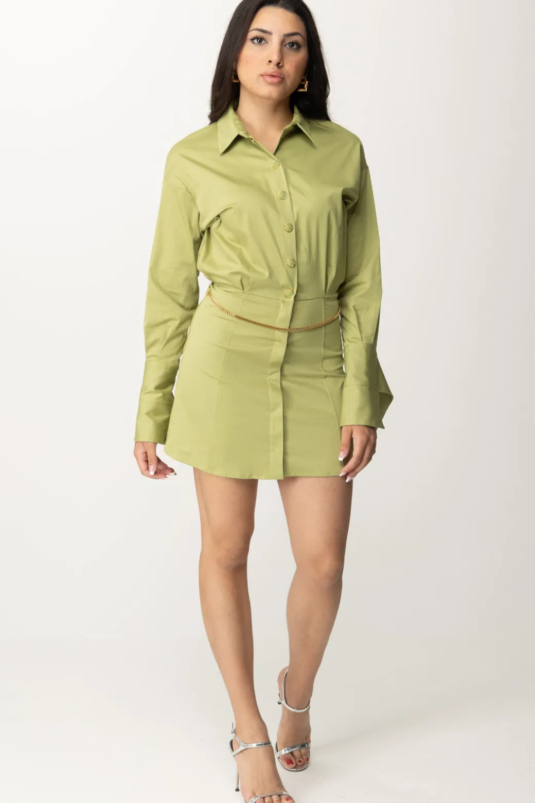 Donna Elisabetta Franchi Abito Camicia Mini con Catenina