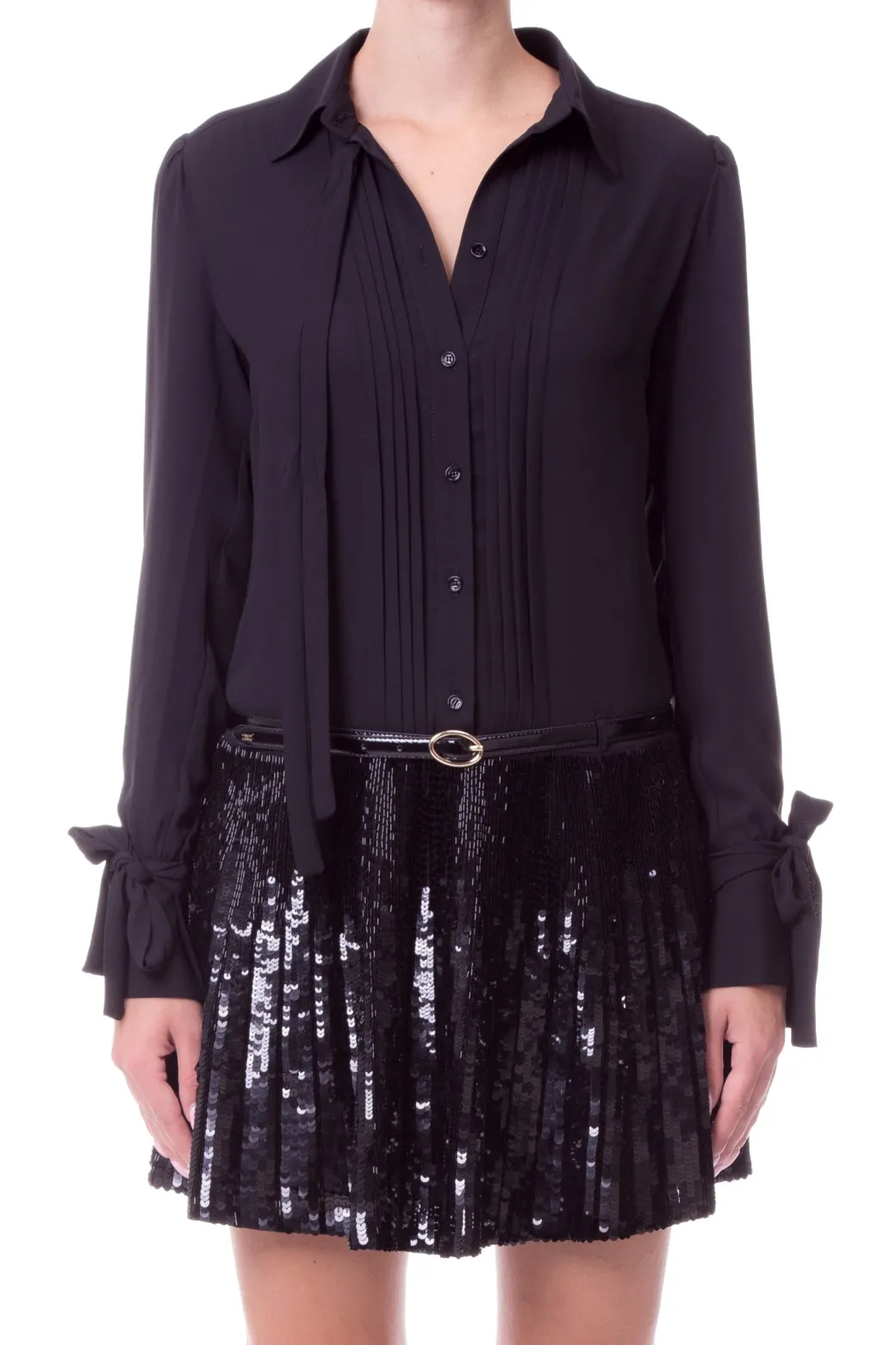Donna Elisabetta Franchi Abito Chemisier con Cintura e Gonna In Pailletes