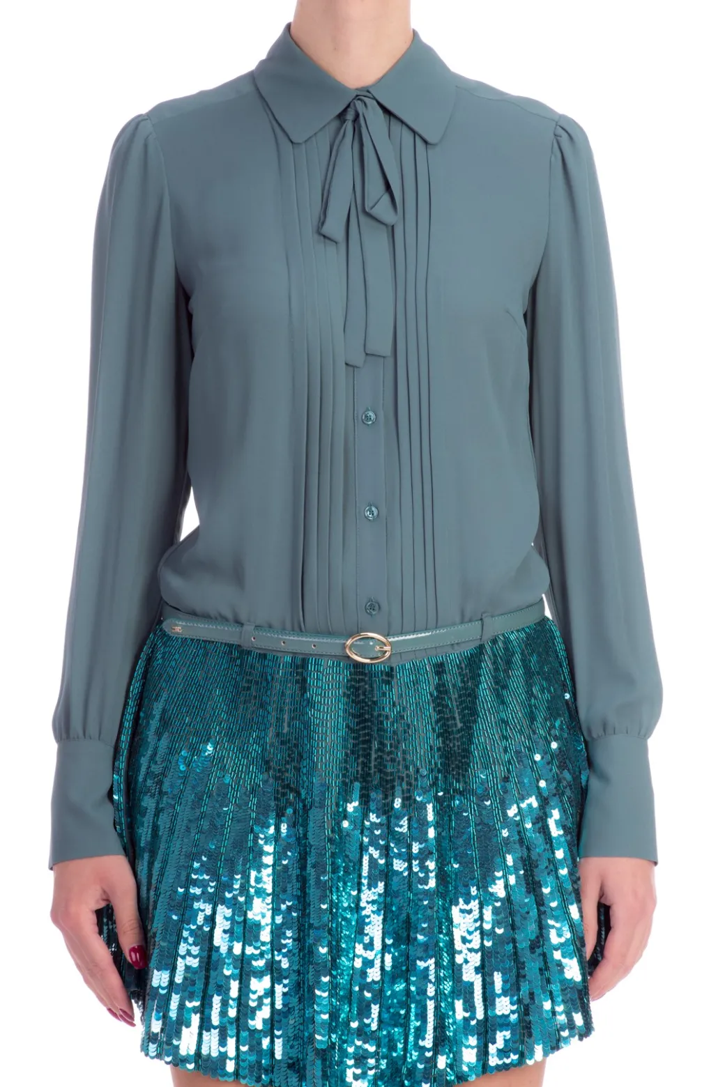 Donna Elisabetta Franchi Abito Chemisier con Cintura e Gonna In Pailletes