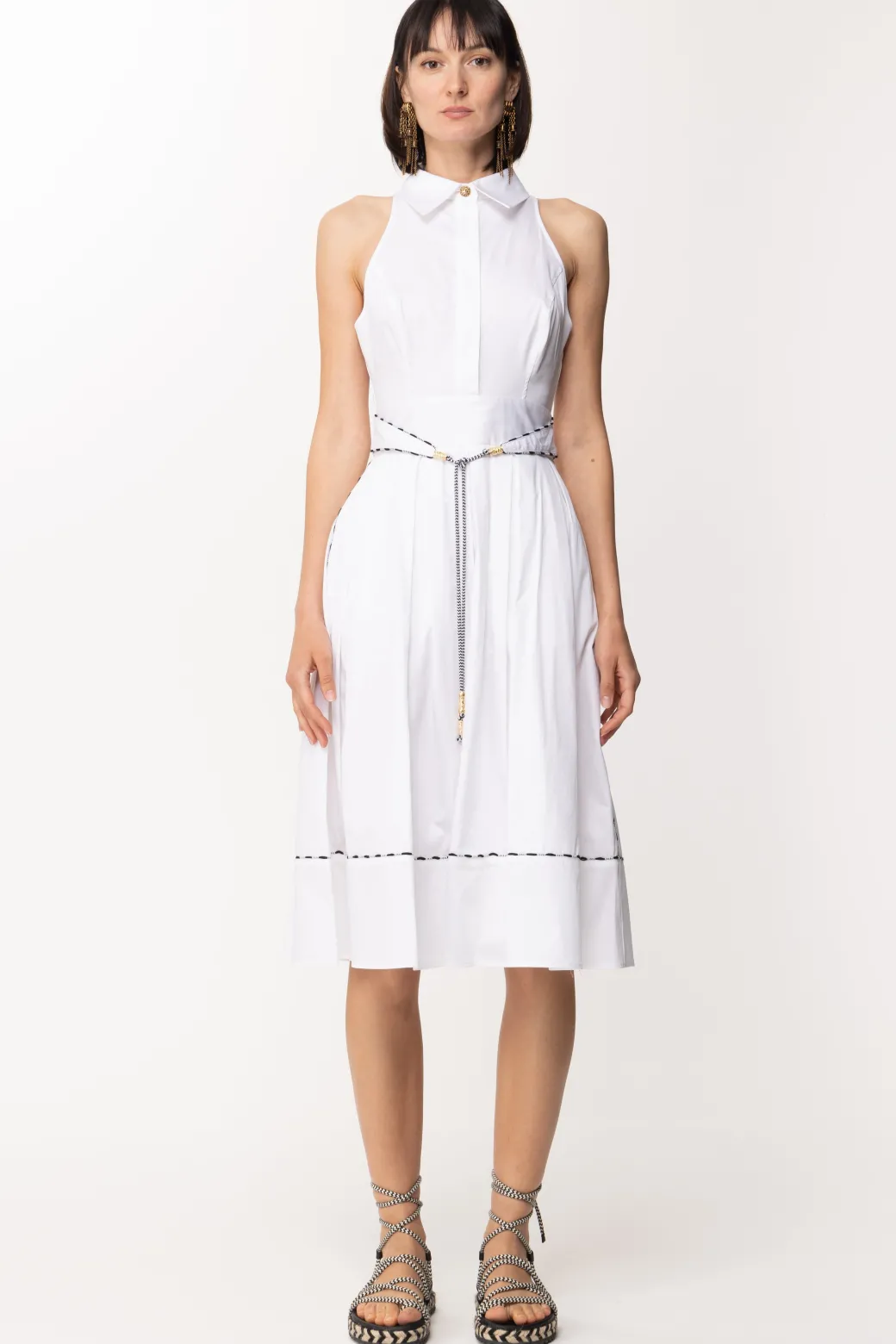 Donna Elisabetta Franchi Abito Chemisier con Piping a Contrasto