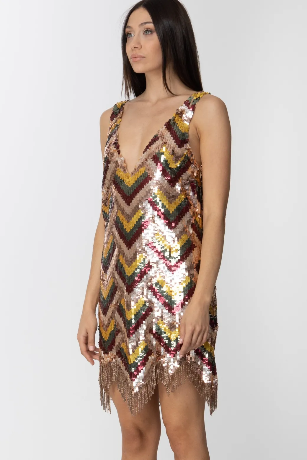 Donna Elisabetta Franchi Abito con Paillettes e Frange