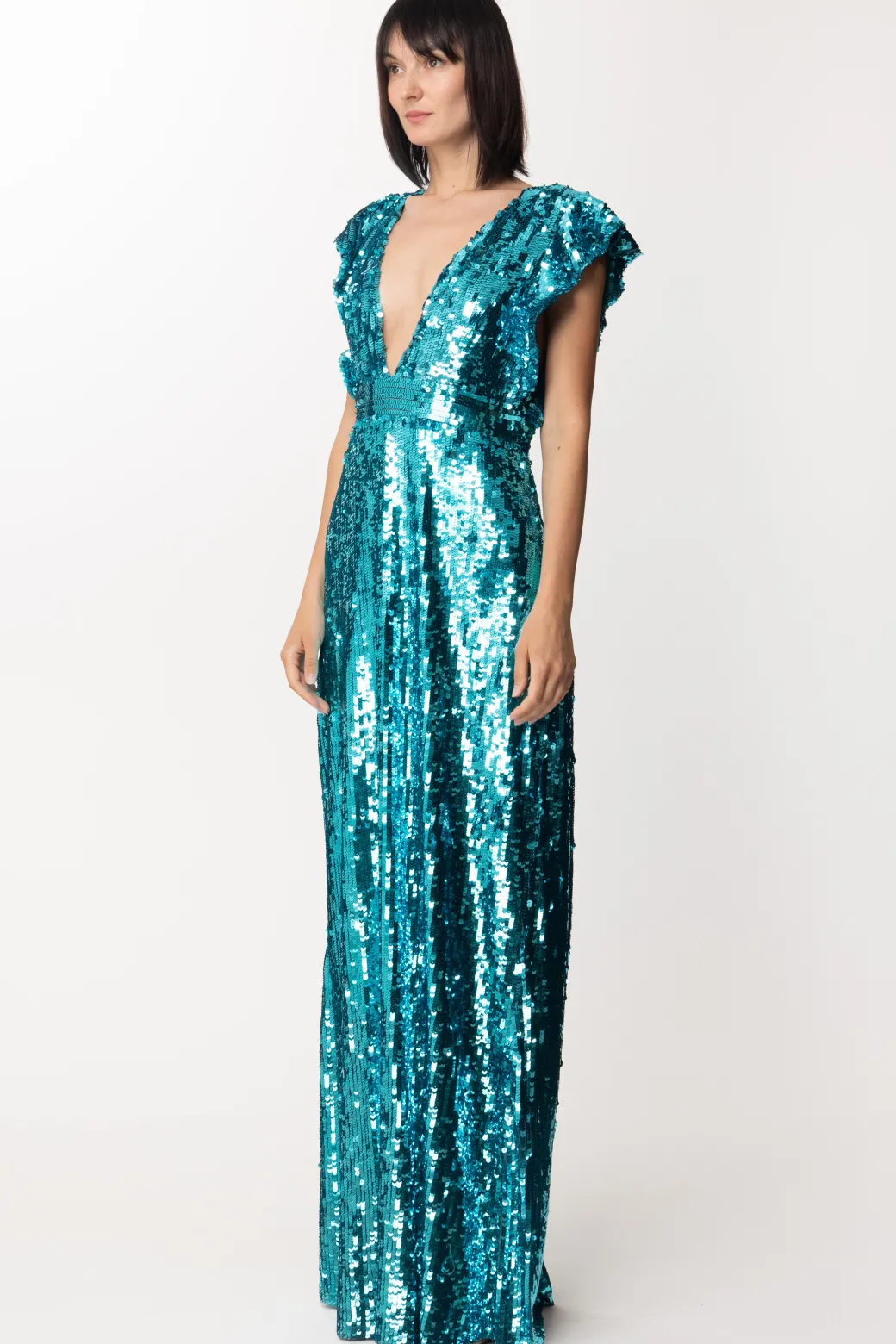 Donna Elisabetta Franchi Abito Lungo con Paillettes e Volant