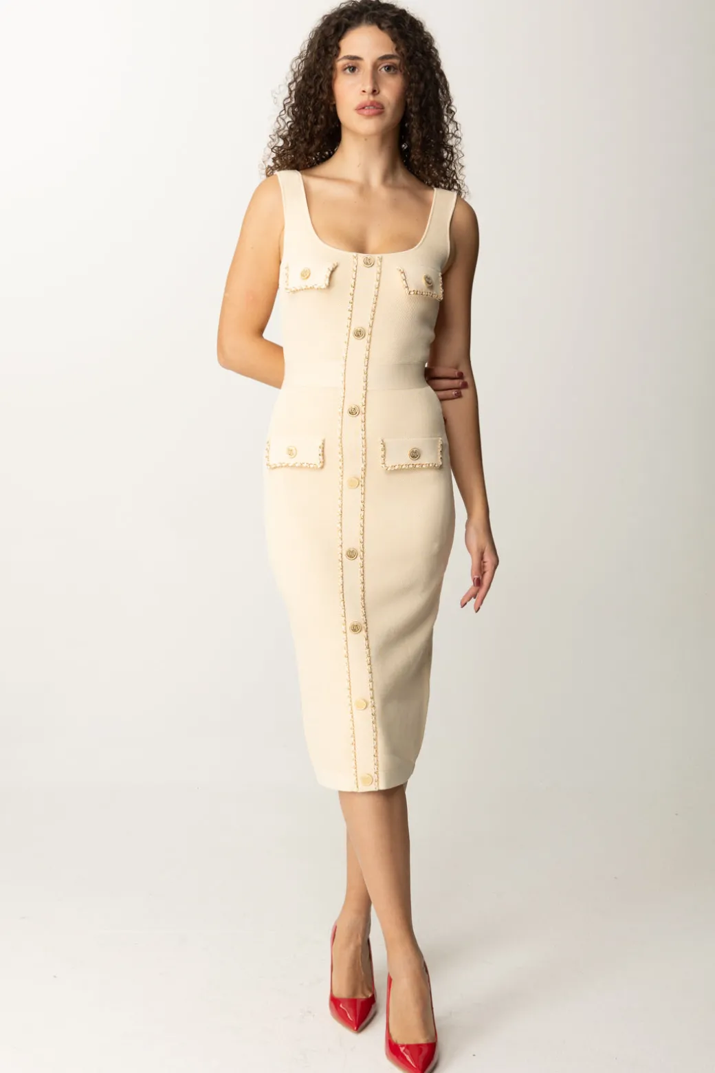 Donna Elisabetta Franchi Abito Midi con Catena
