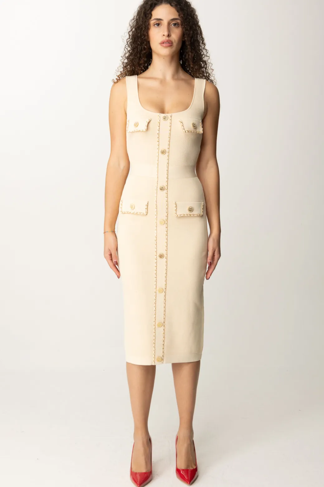 Donna Elisabetta Franchi Abito Midi con Catena