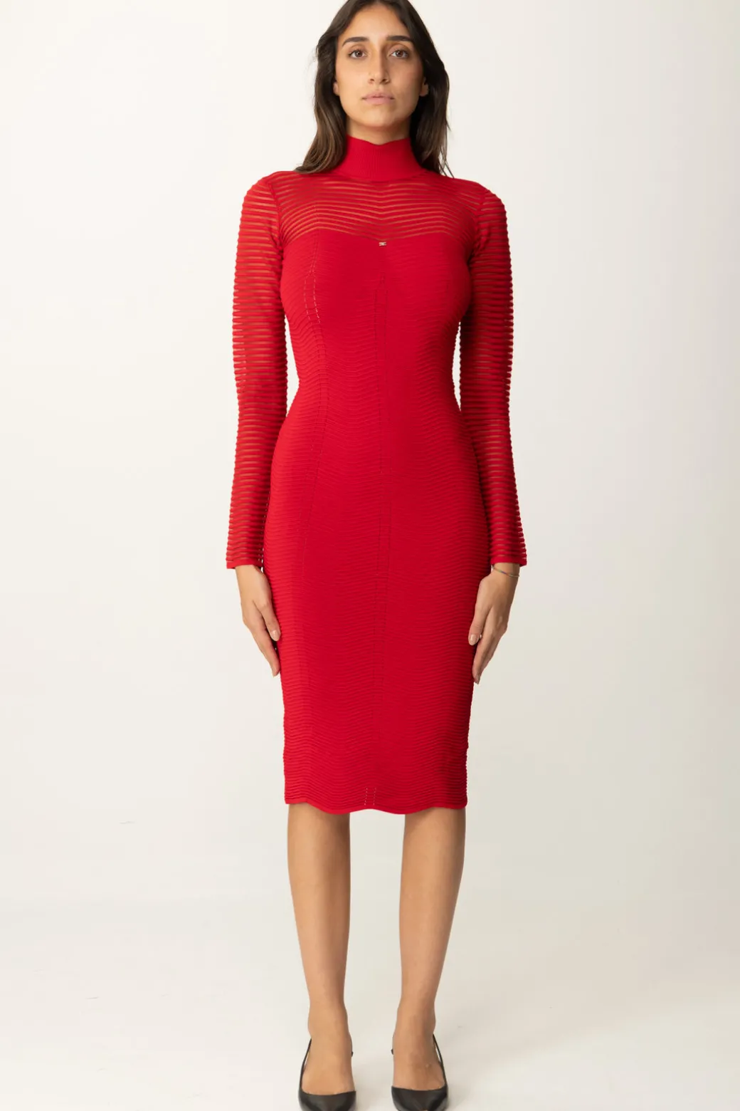 Donna Elisabetta Franchi Abito Midi con Motivo Chevron