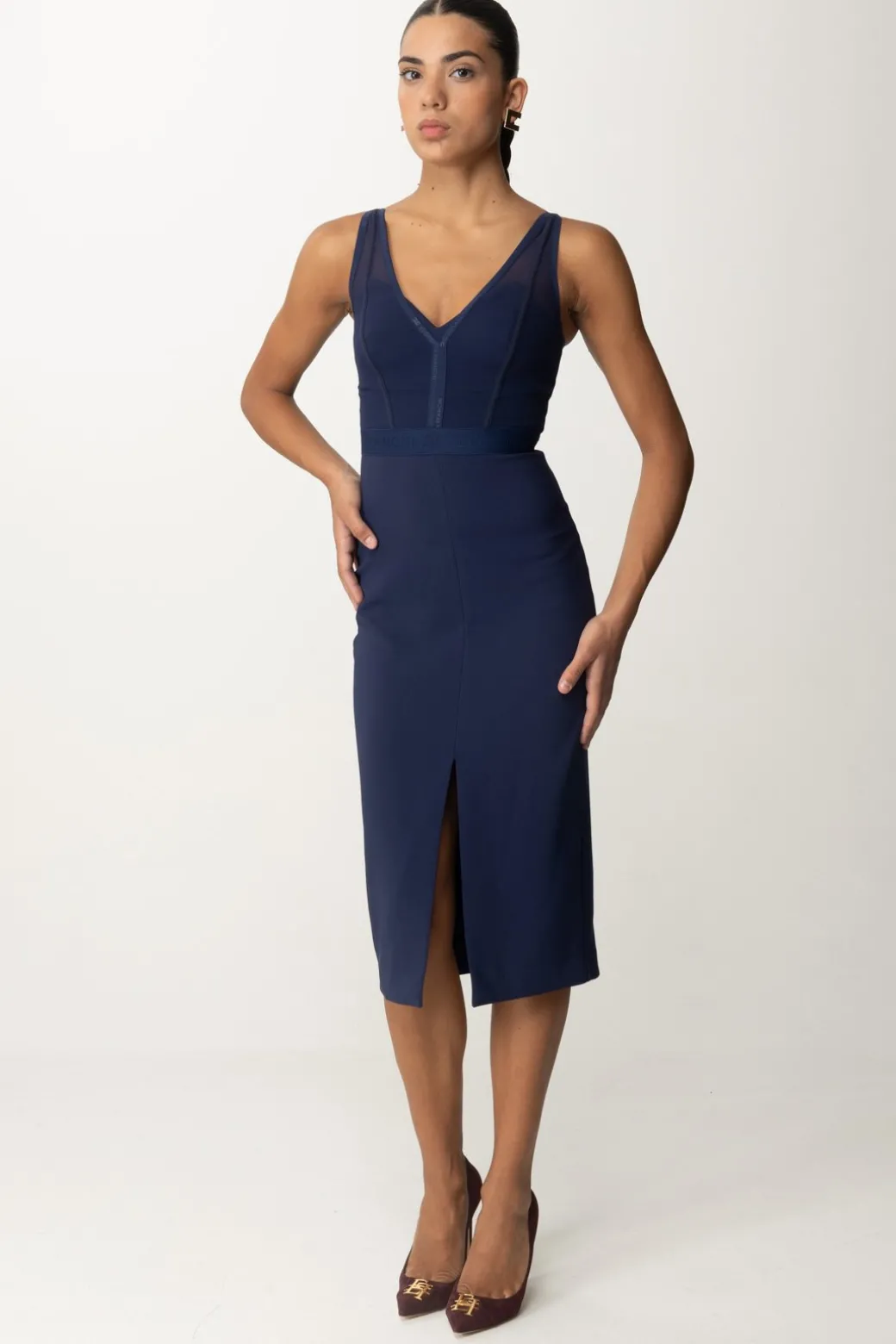 Donna Elisabetta Franchi Abito Midi con Top Bustier In Tulle